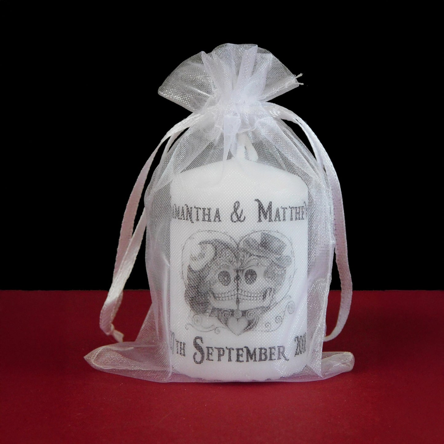 PERSONALISED 60MM SKULL WEDDING CANDLE FAVOURS PK10 - M027