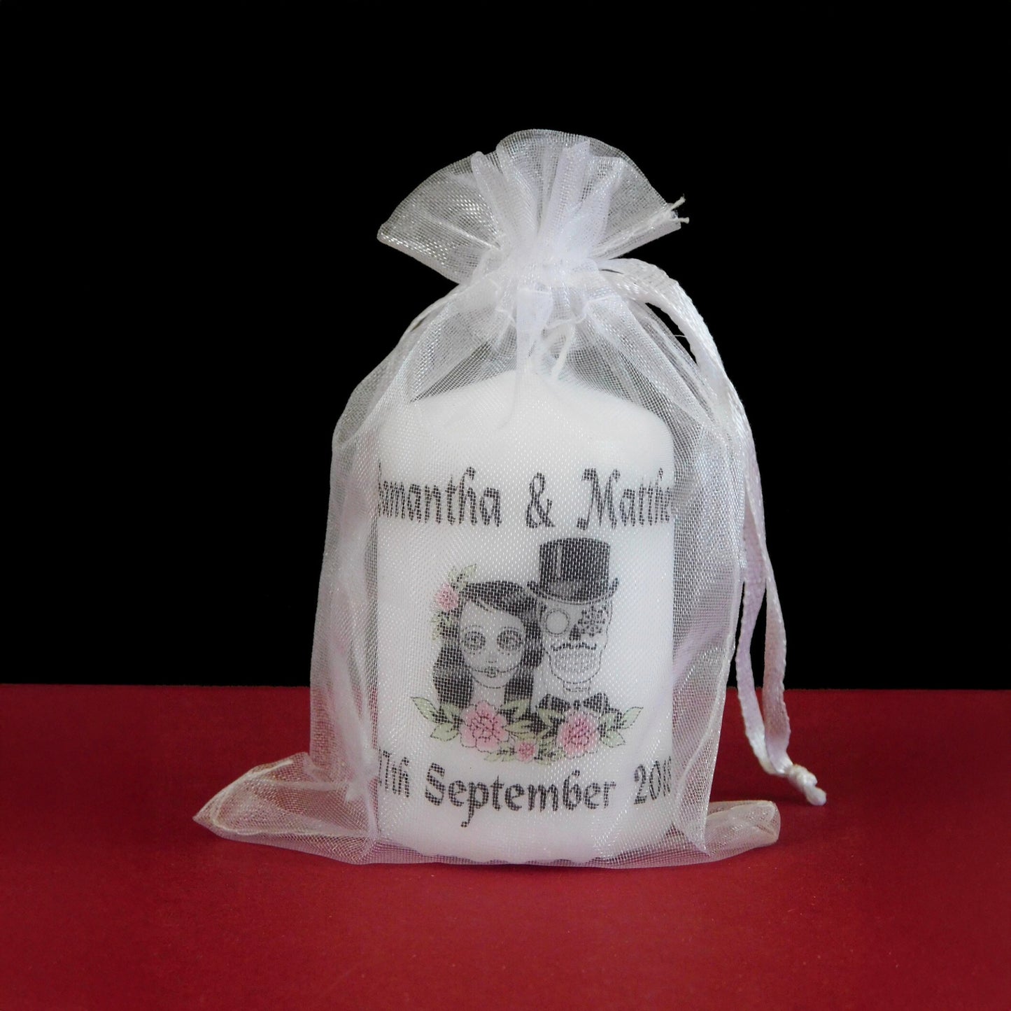 PERSONALISED 60MM SKULL WEDDING CANDLE FAVOURS PK10 - M027
