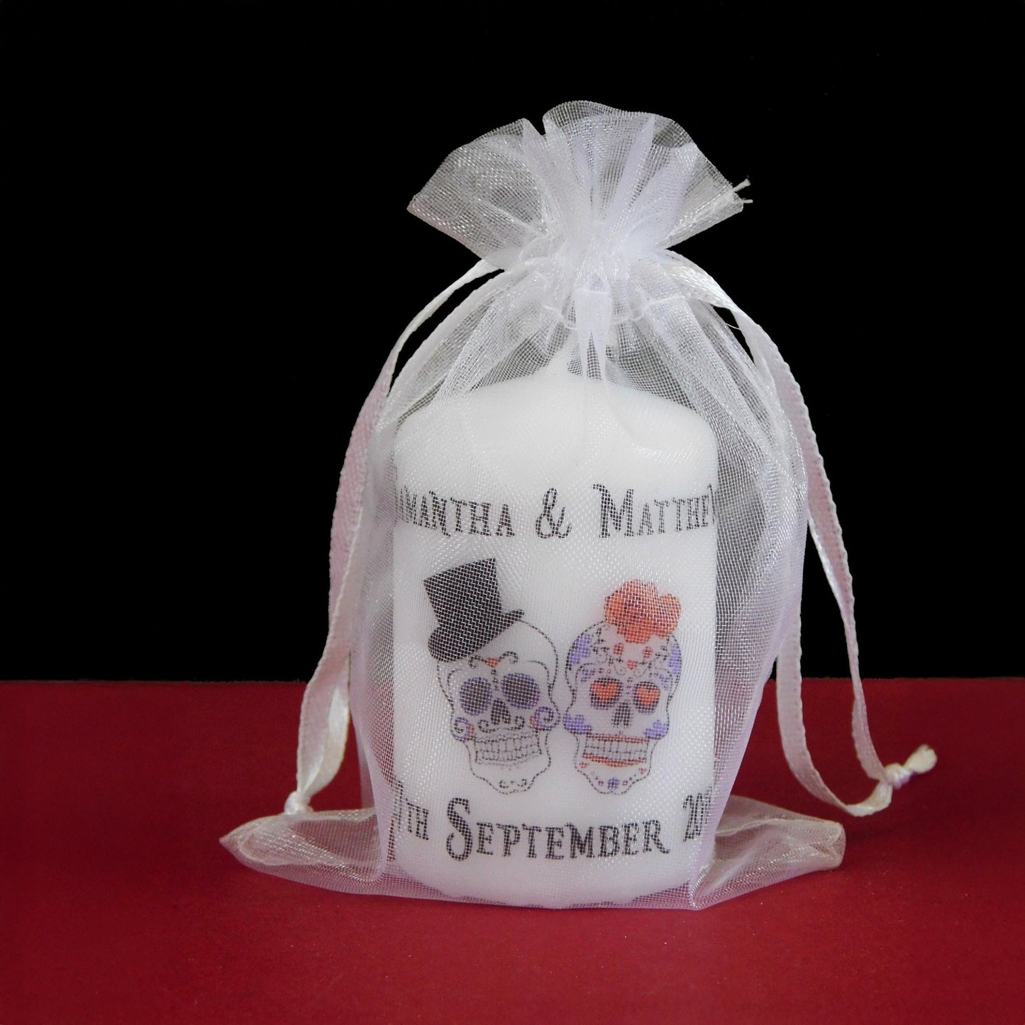 PERSONALISED 60MM SKULL WEDDING CANDLE FAVOURS PK10 - M027