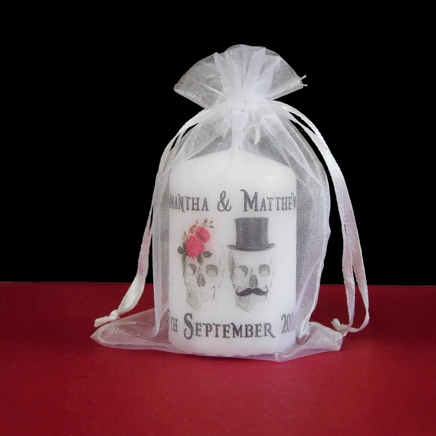 PERSONALISED 60MM SKULL WEDDING CANDLE FAVOURS PK10 - M027