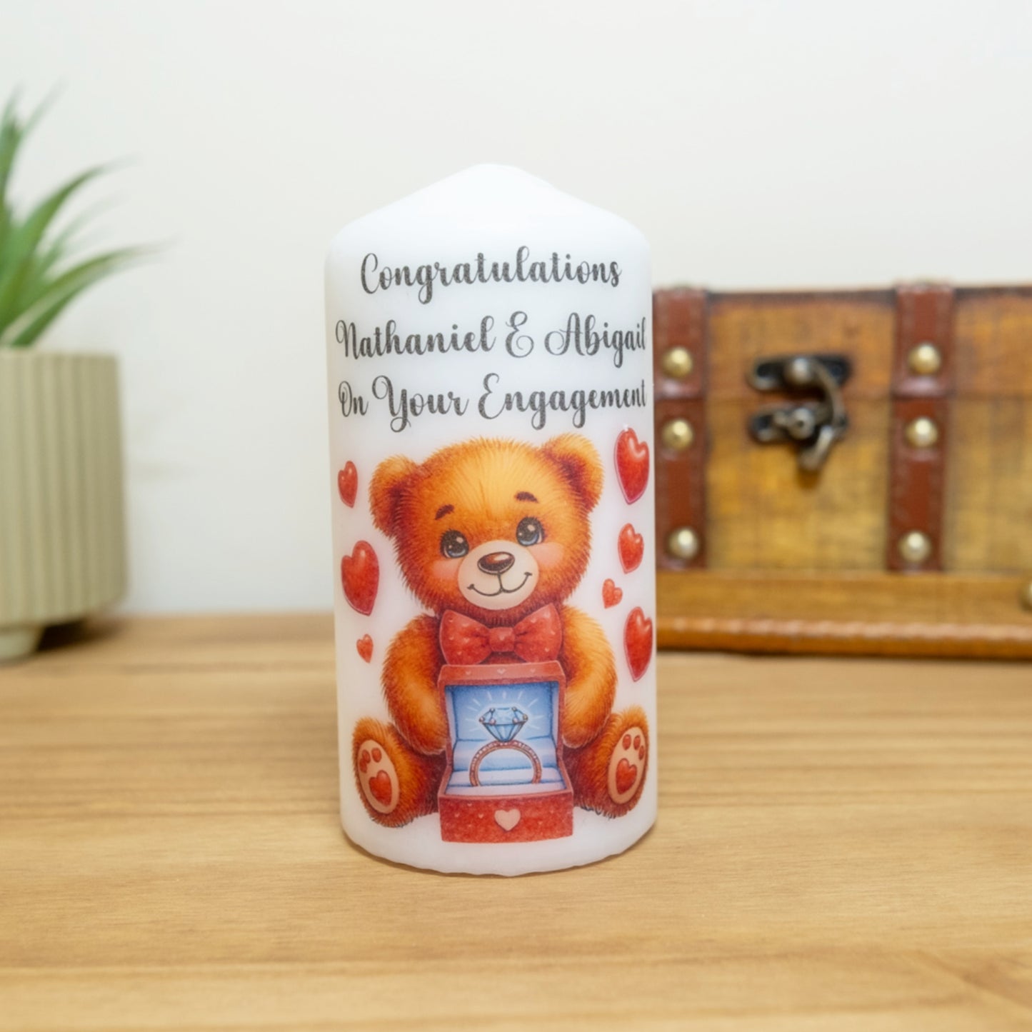 PERSONALISED 12CM CUTE TEDDY BEAR ENGAGEMENT CANDLE P058