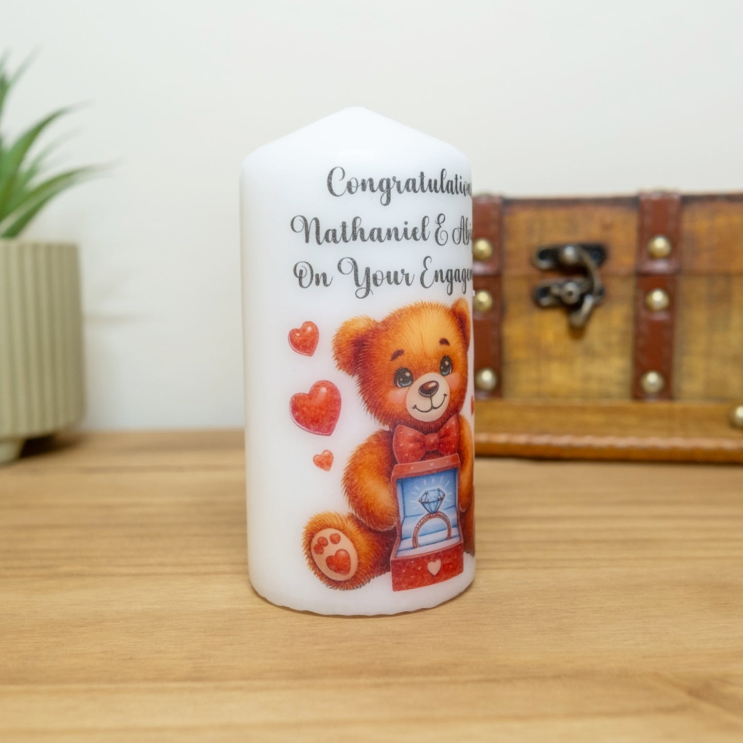 PERSONALISED 12CM CUTE TEDDY BEAR ENGAGEMENT CANDLE P058