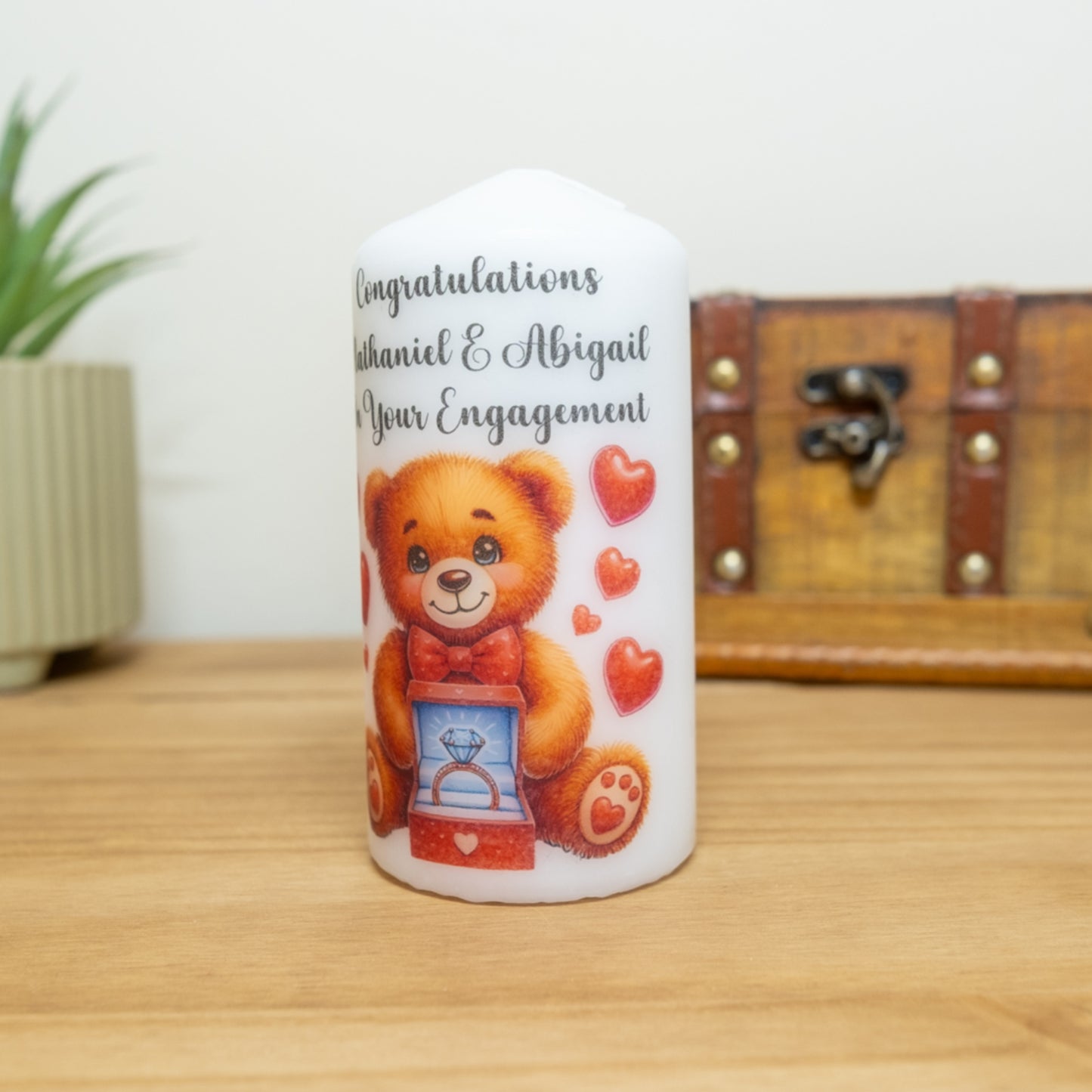 PERSONALISED 12CM CUTE TEDDY BEAR ENGAGEMENT CANDLE P058