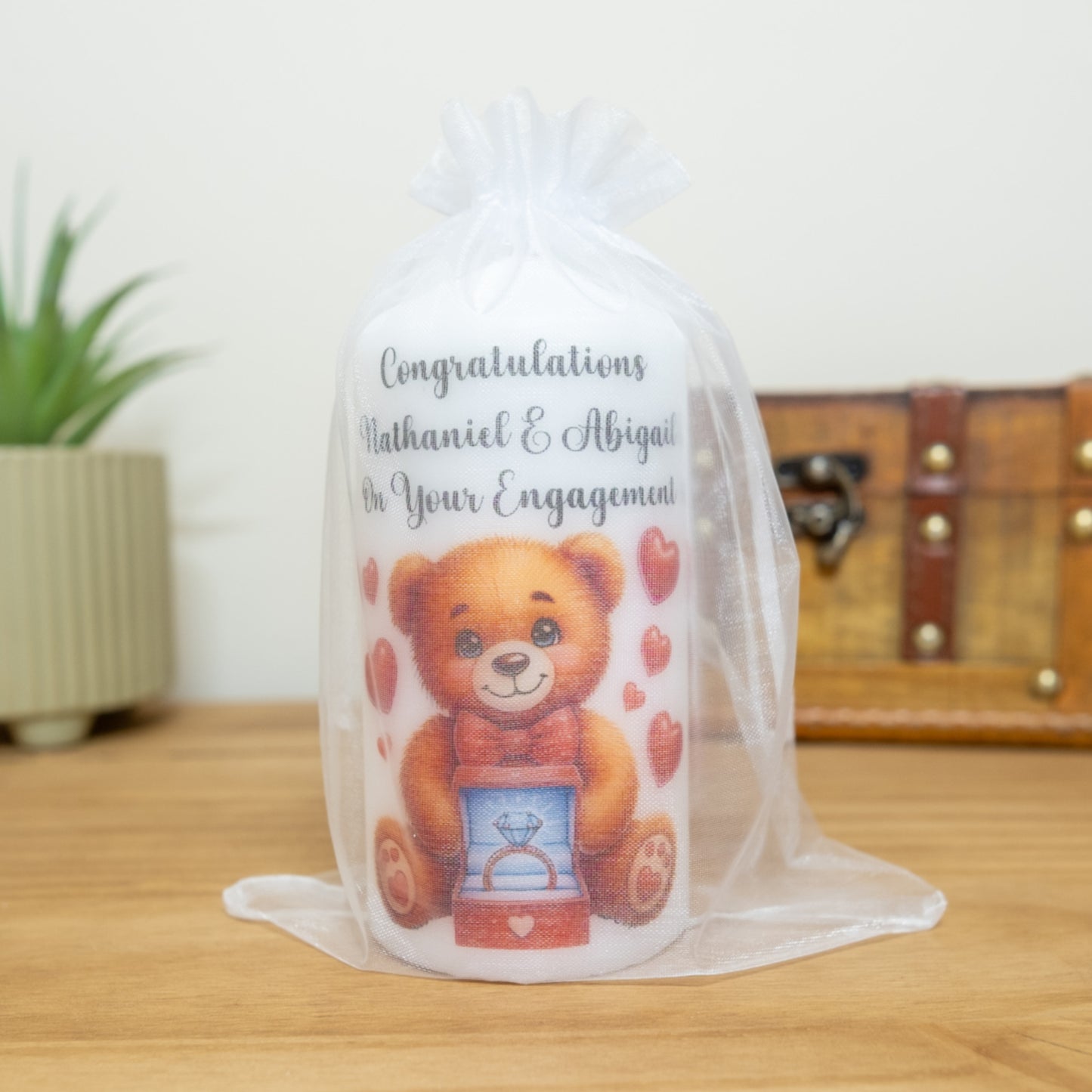 PERSONALISED 12CM CUTE TEDDY BEAR ENGAGEMENT CANDLE P058