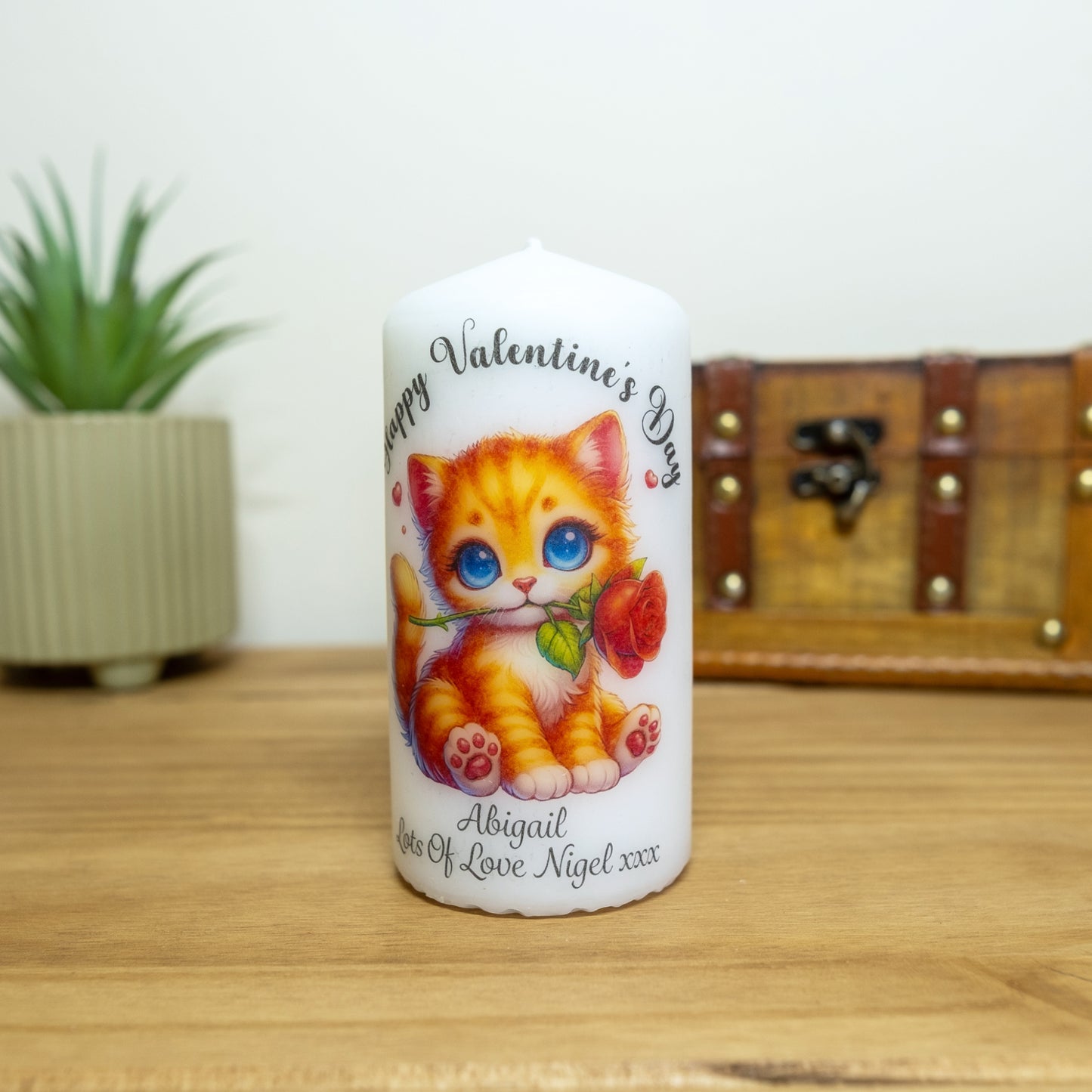 PERSONALISED 12CM CUTE CAT VALENTINE CANDLE P054
