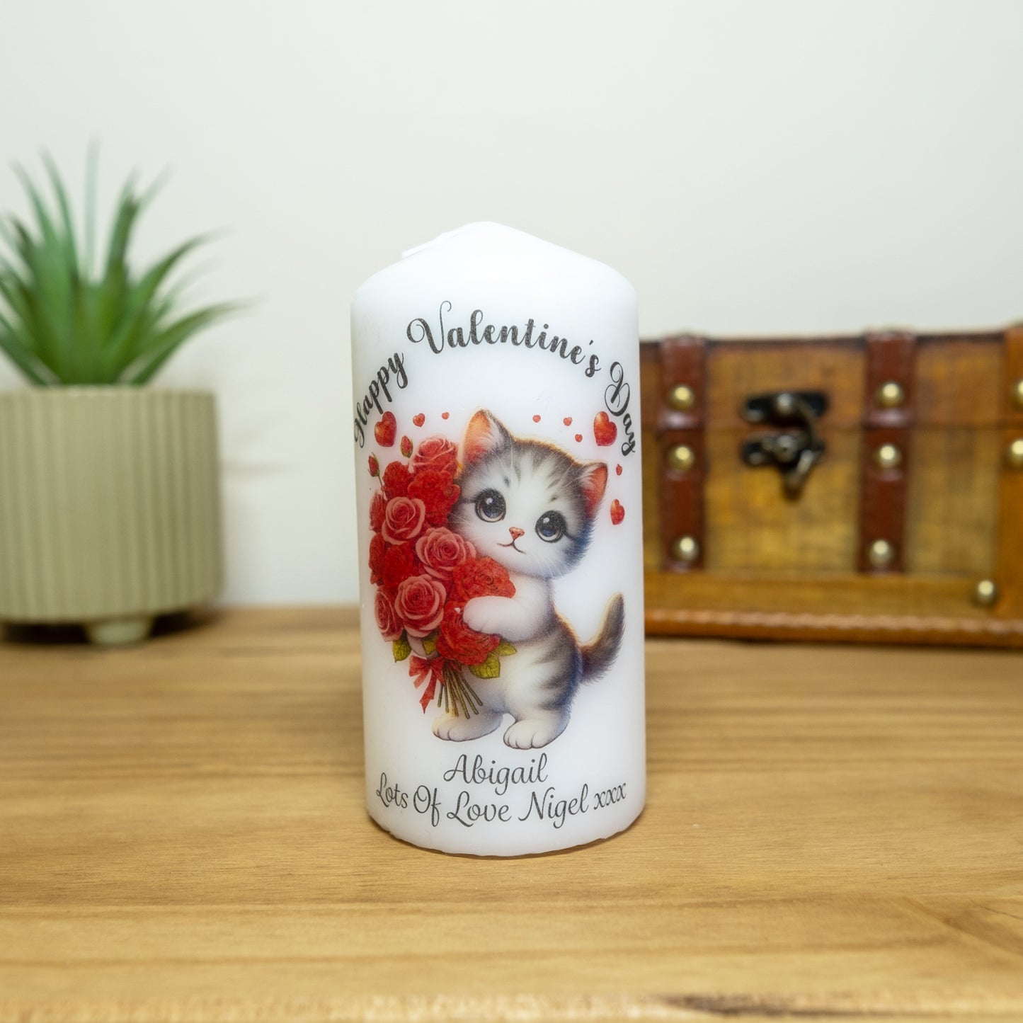 PERSONALISED 12CM CUTE CAT VALENTINE CANDLE P054