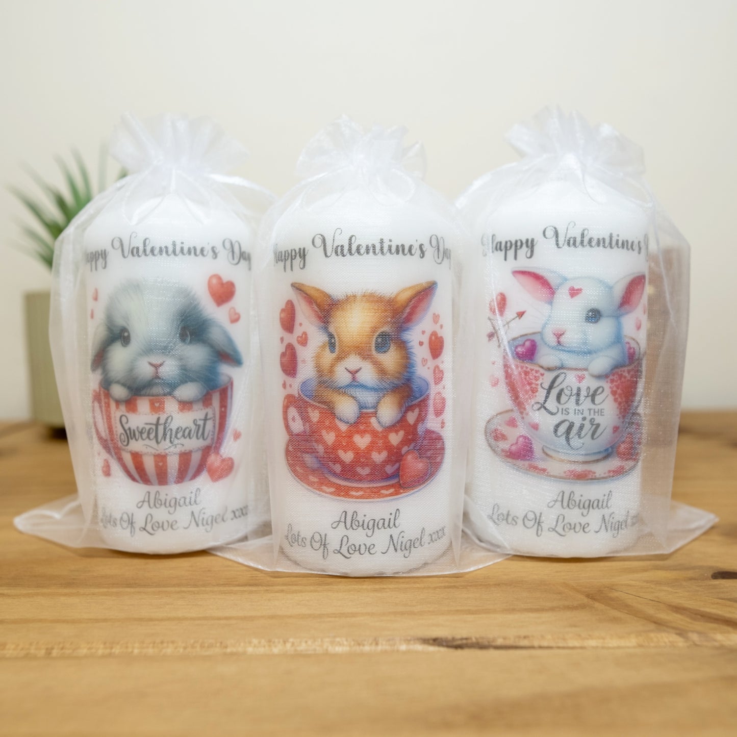 PERSONALISED 12CM CUTE BUNNY VALENTINE CANDLE P060