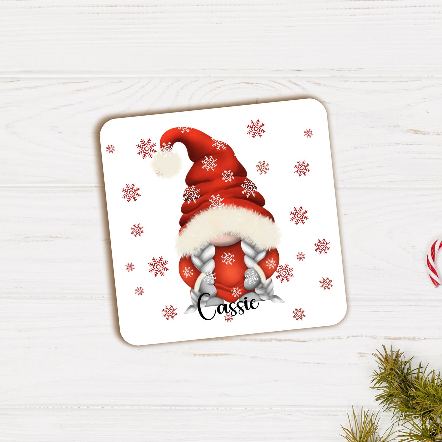 PERSONALISED RED GONK / GNOME CHRISTMAS COASTER