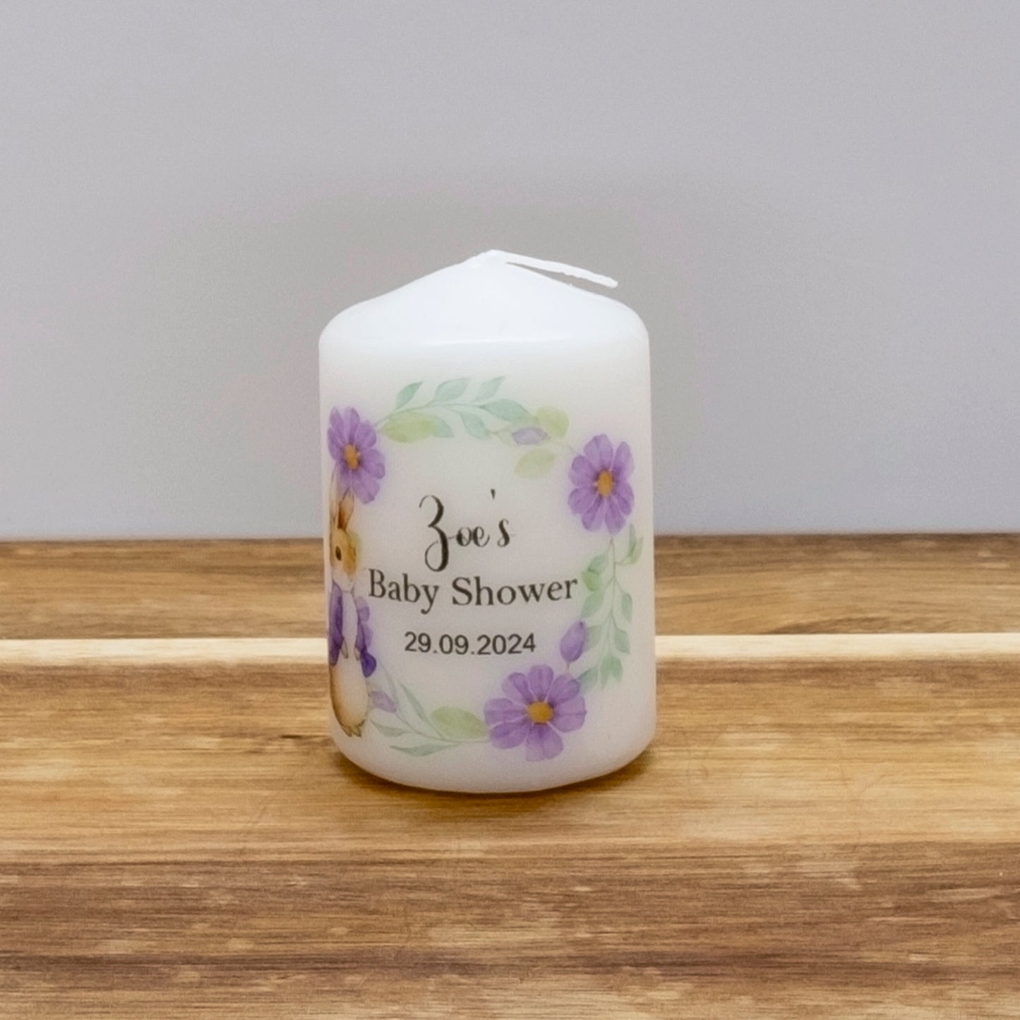PERSONALISED 6CM RABBIT BABY SHOWER CANDLE FAVOURS M008