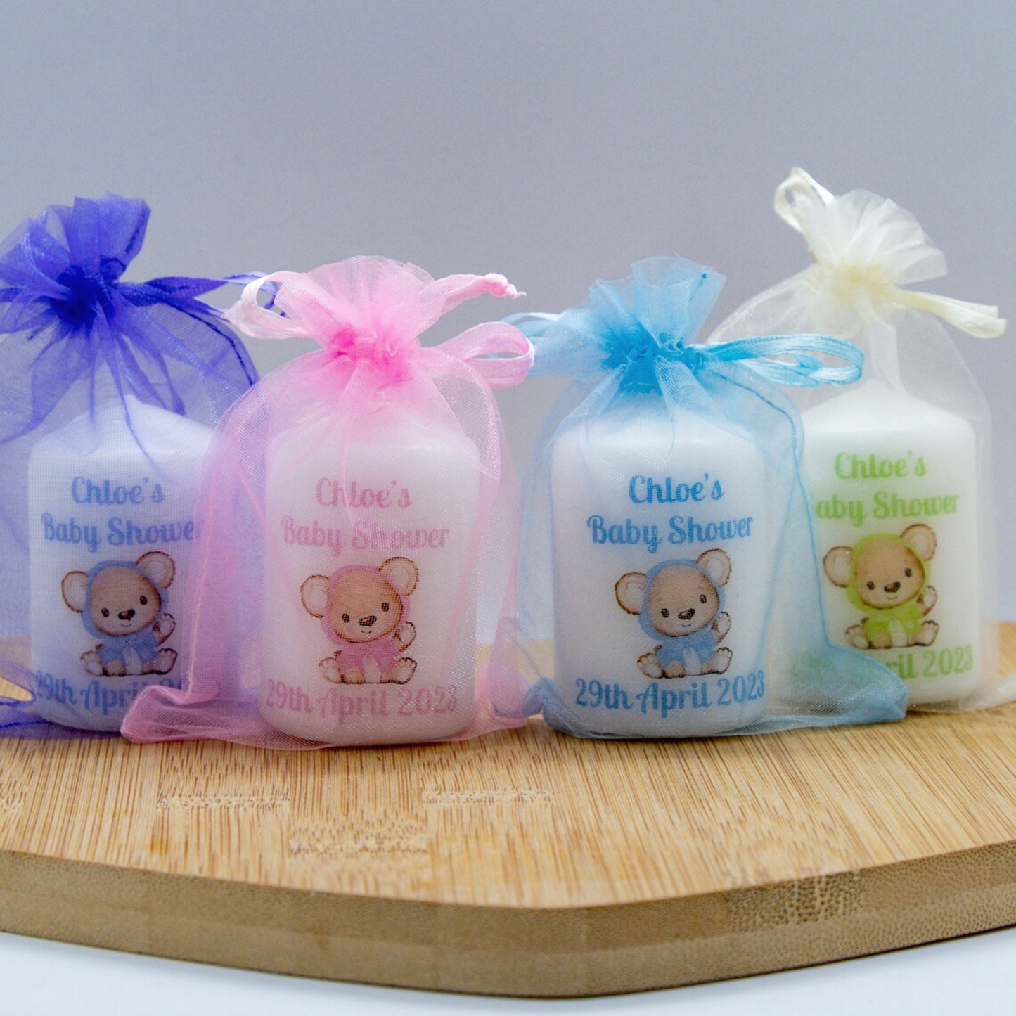 PERSONALISED 6CM TEDDY BEAR FAVOUR CANDLES PK 10 M010