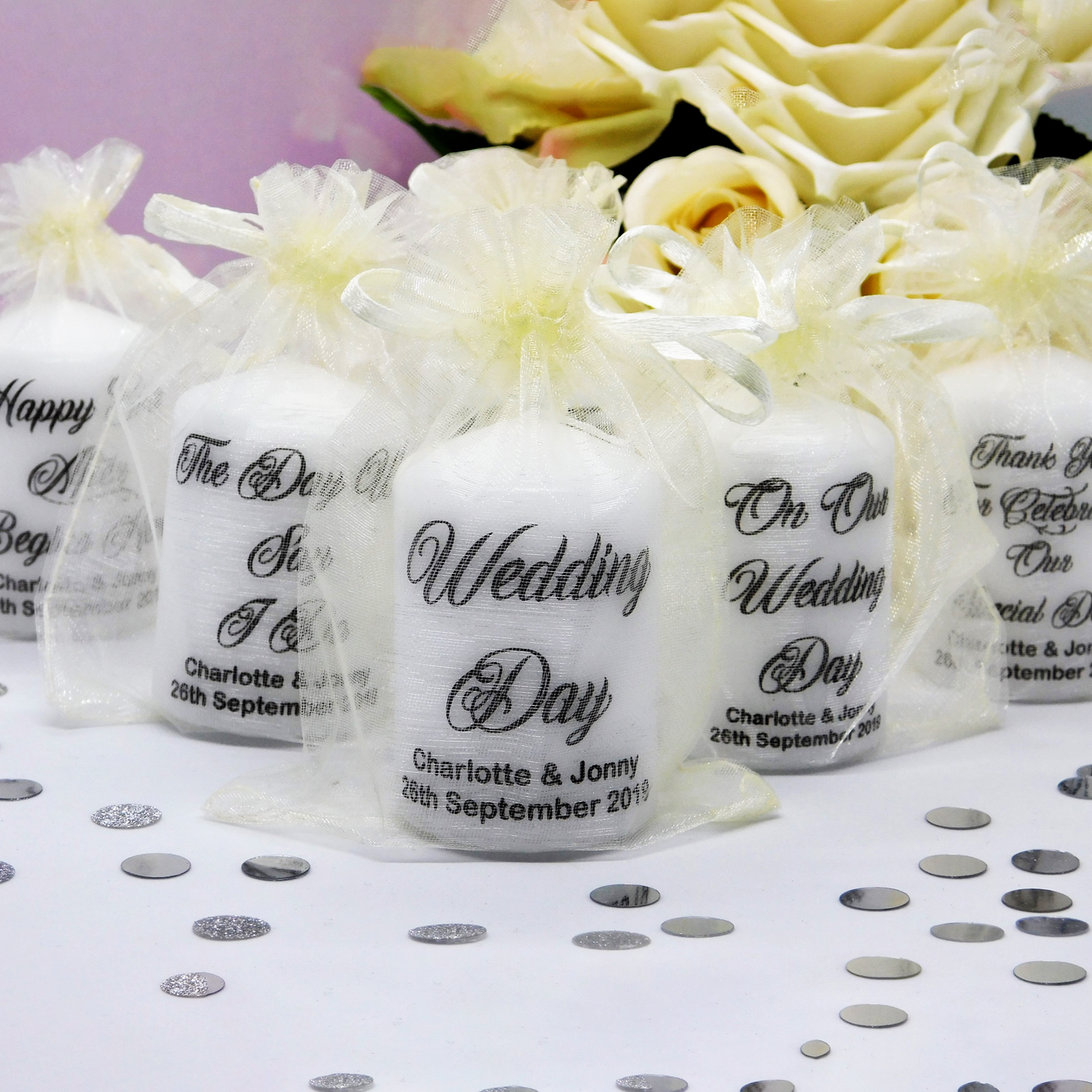 PERSONALISED PK10 WEDDING CANDLE FAVOURS M032