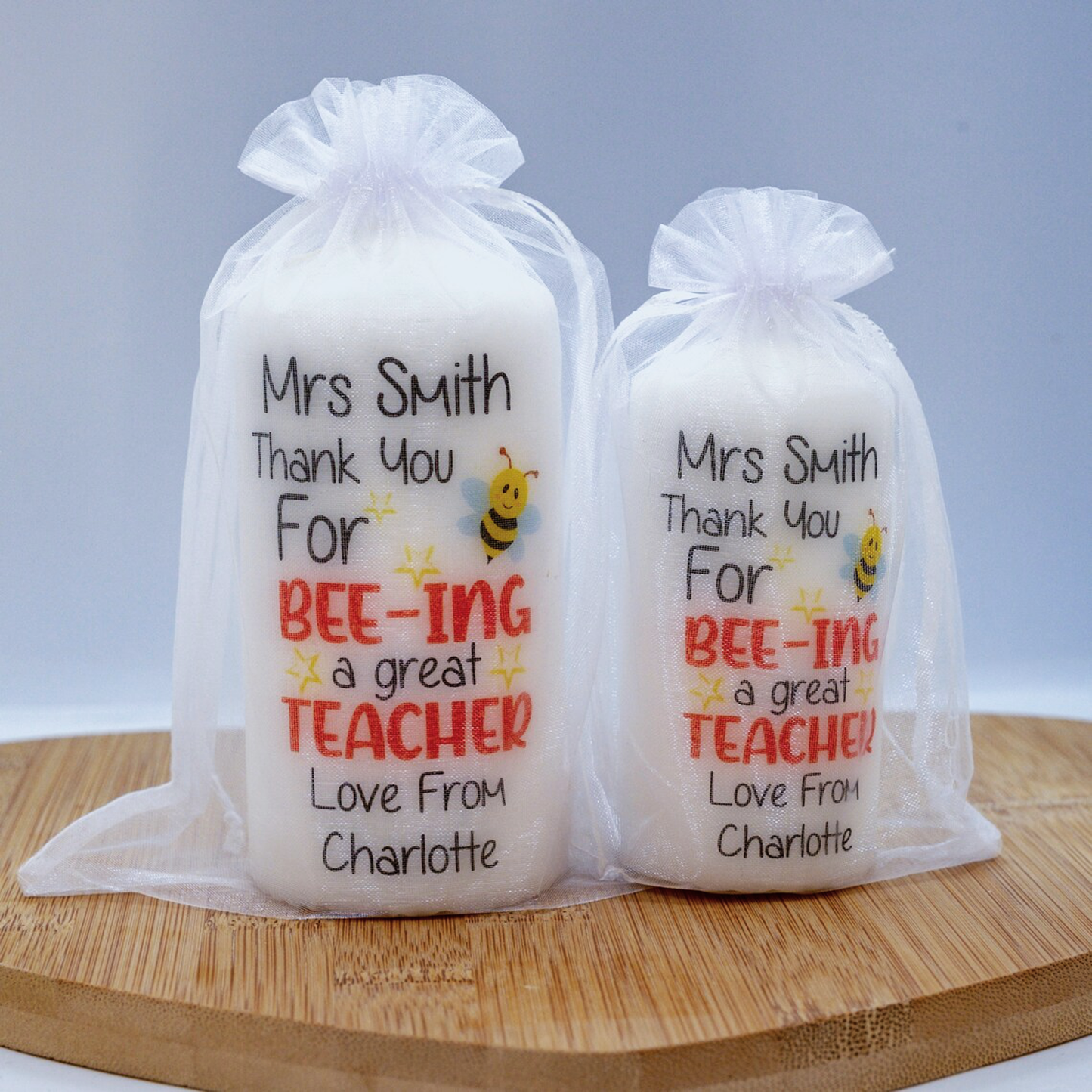 PERSONALISED BEE-ING A GREAT TEACHER CANDLE P069