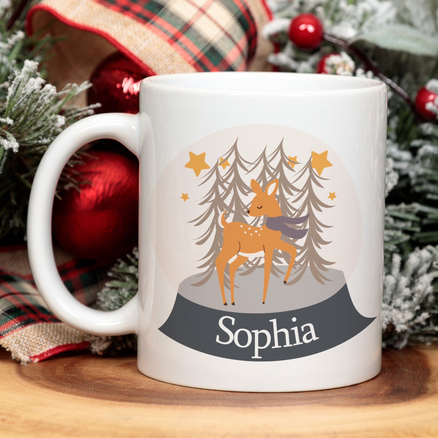 PERSONALISED CHRISTMAS SNOW GLOBE DEER MUG MG004