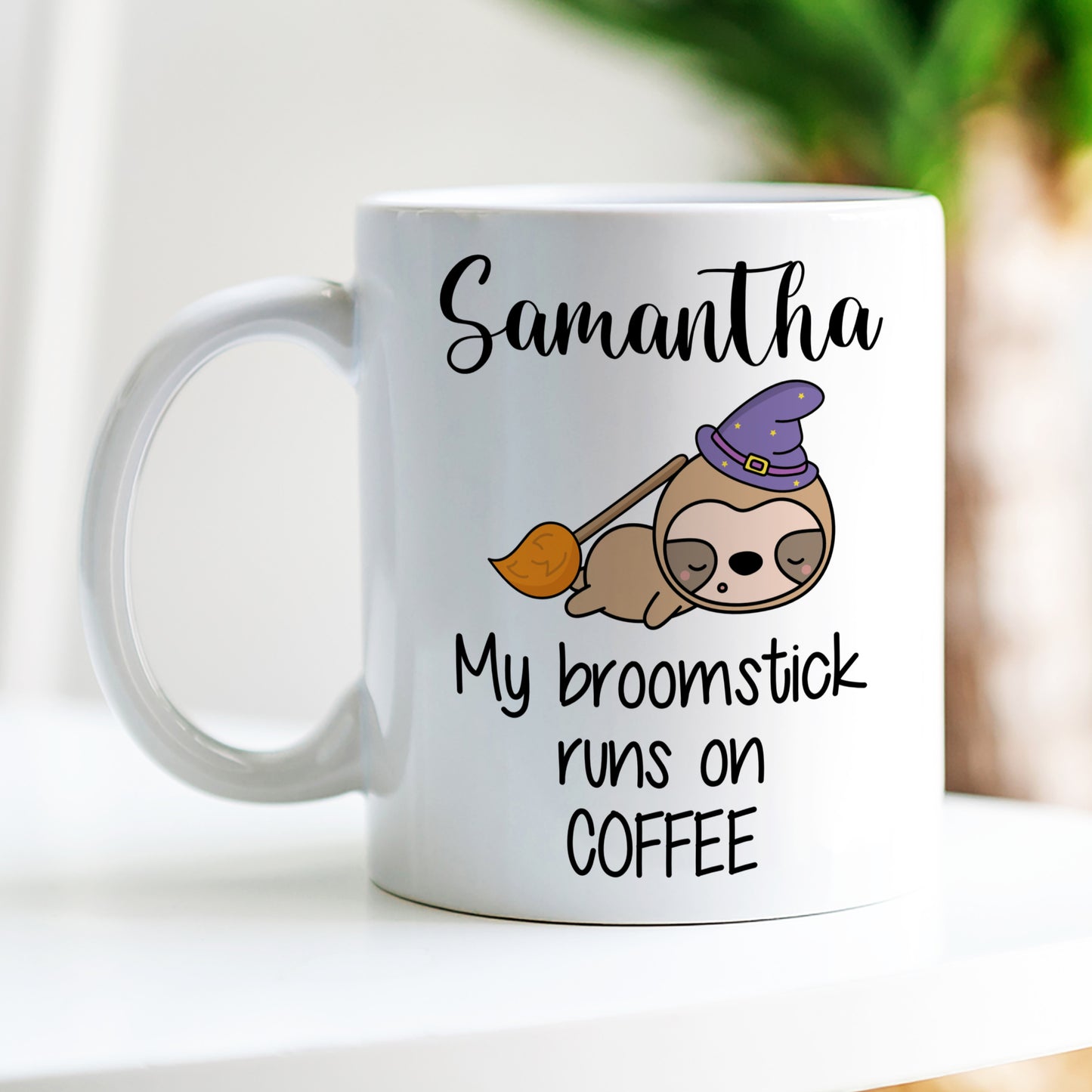 PERSONALISED FUNNY SLOTH WITCH MUG AND COASTER - MG084