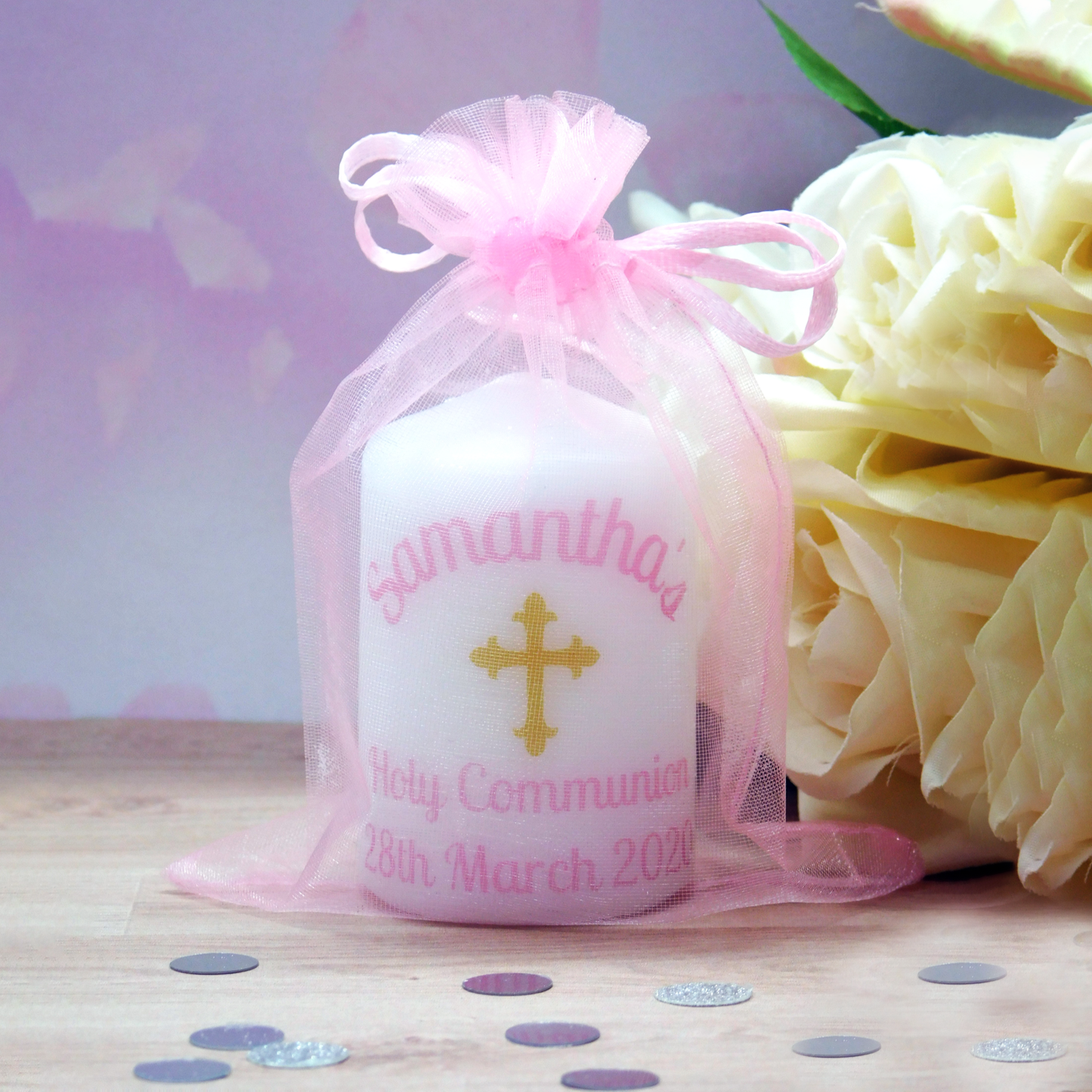 PERSONALISED PK10 6CM CHRISTENING CANDLE FAVOURS M012
