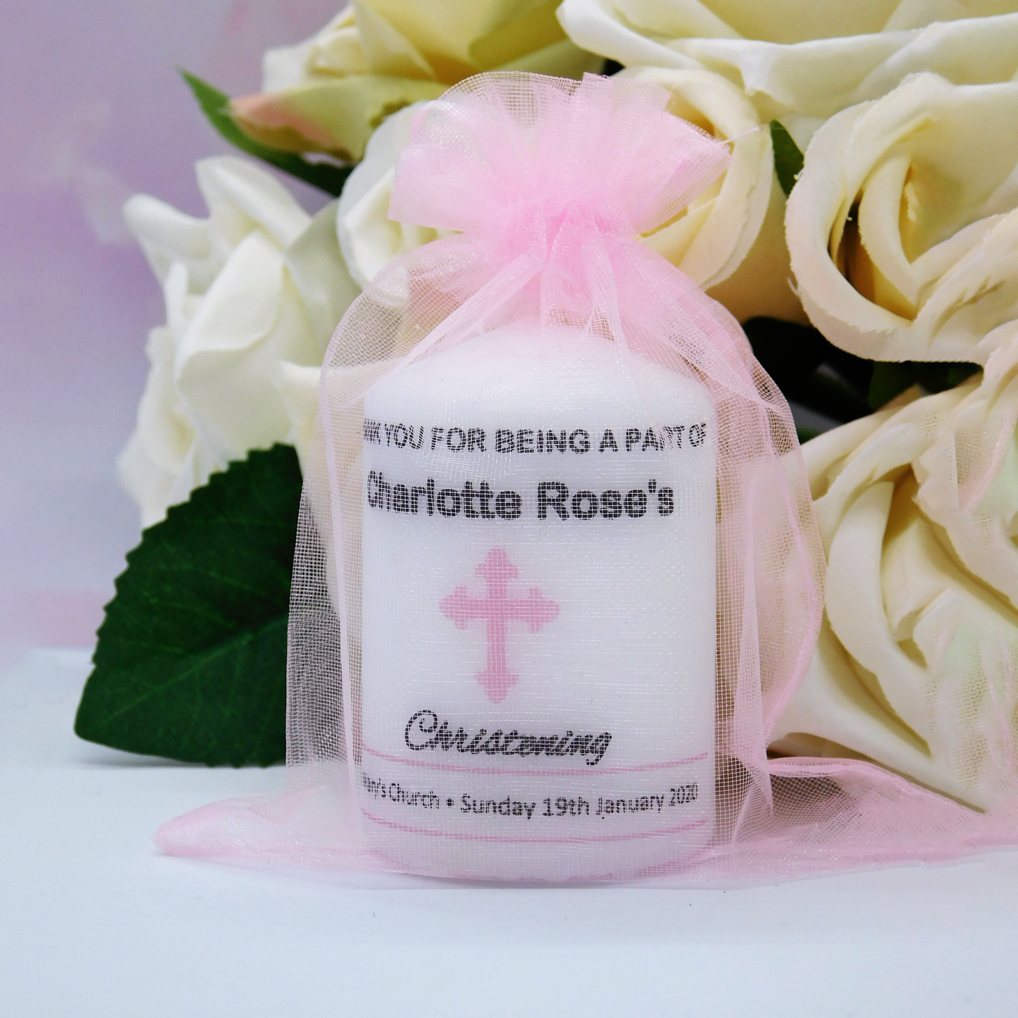 PERSONALISED PK10 6CM CHRISTENING CANDLE FAVOURS M015