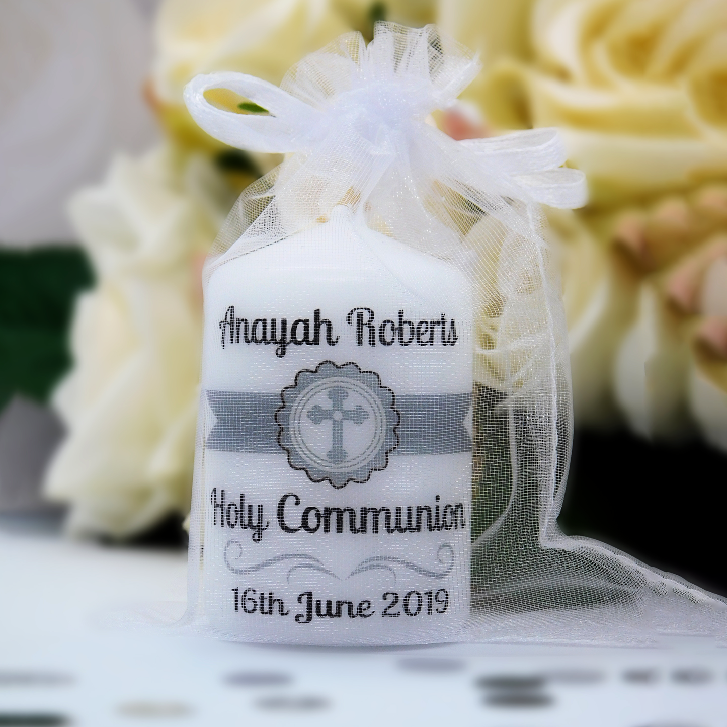 PERSONALISED 6CM CHRISTENING CANDLE FAVOURS PK10 M019