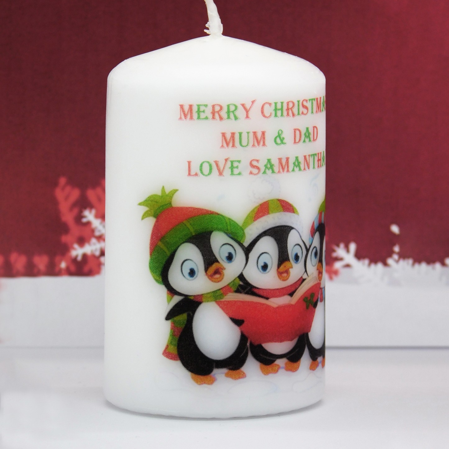PERSONALISED CHRISTMAS PENGUIN CANDLE