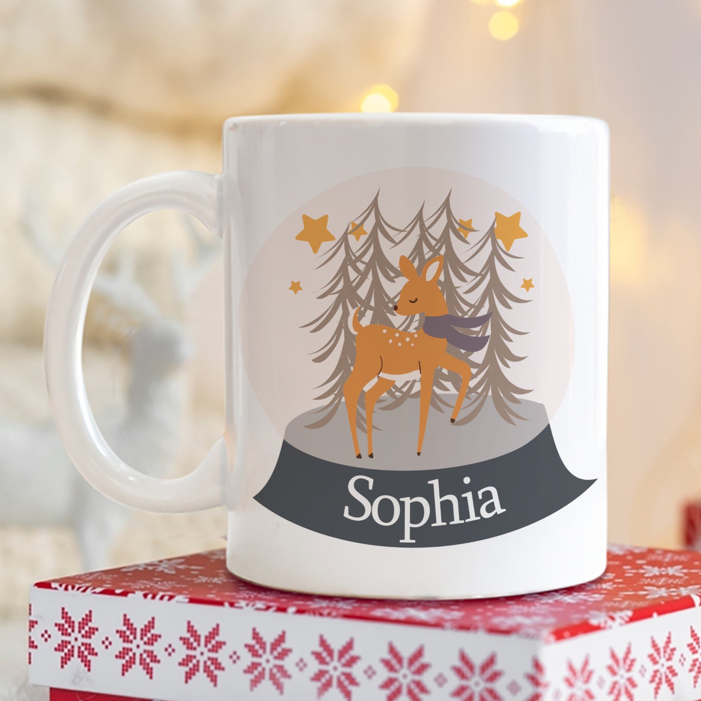 PERSONALISED CHRISTMAS SNOW GLOBE DEER MUG MG004
