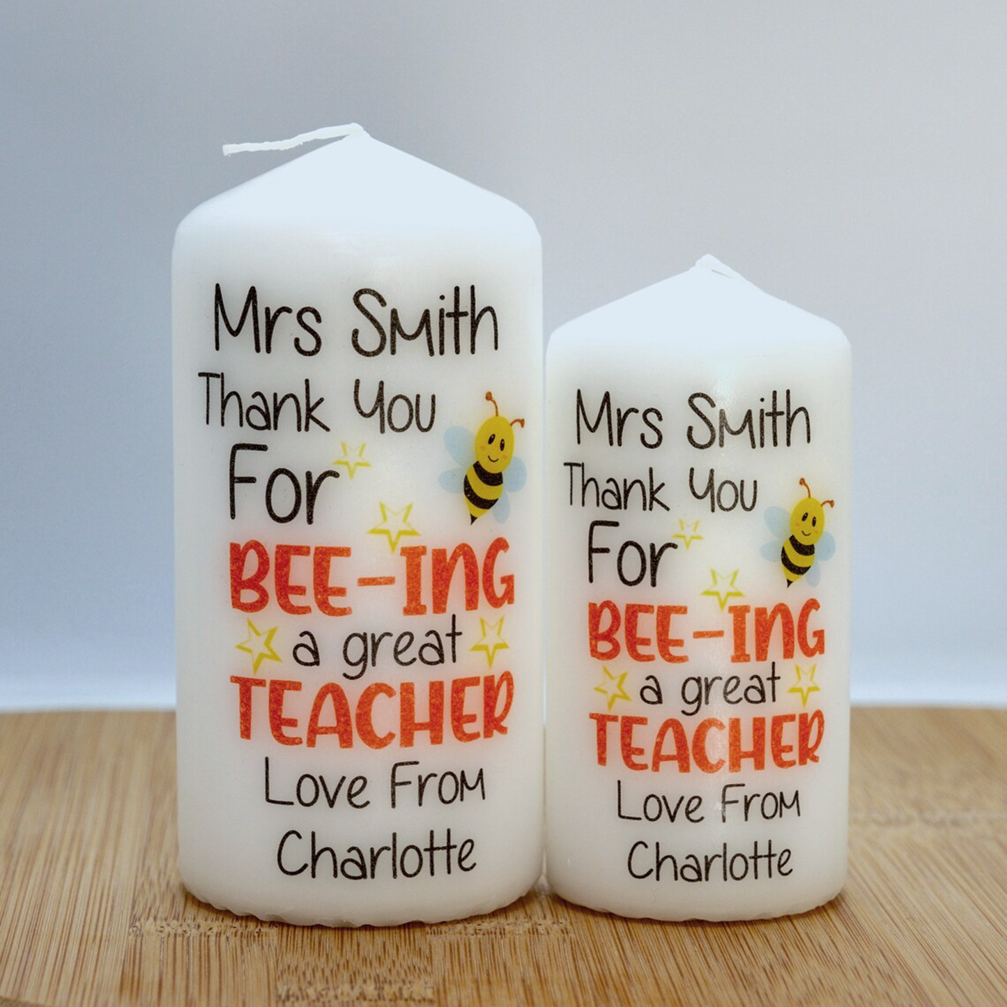 PERSONALISED BEE-ING A GREAT TEACHER CANDLE P069