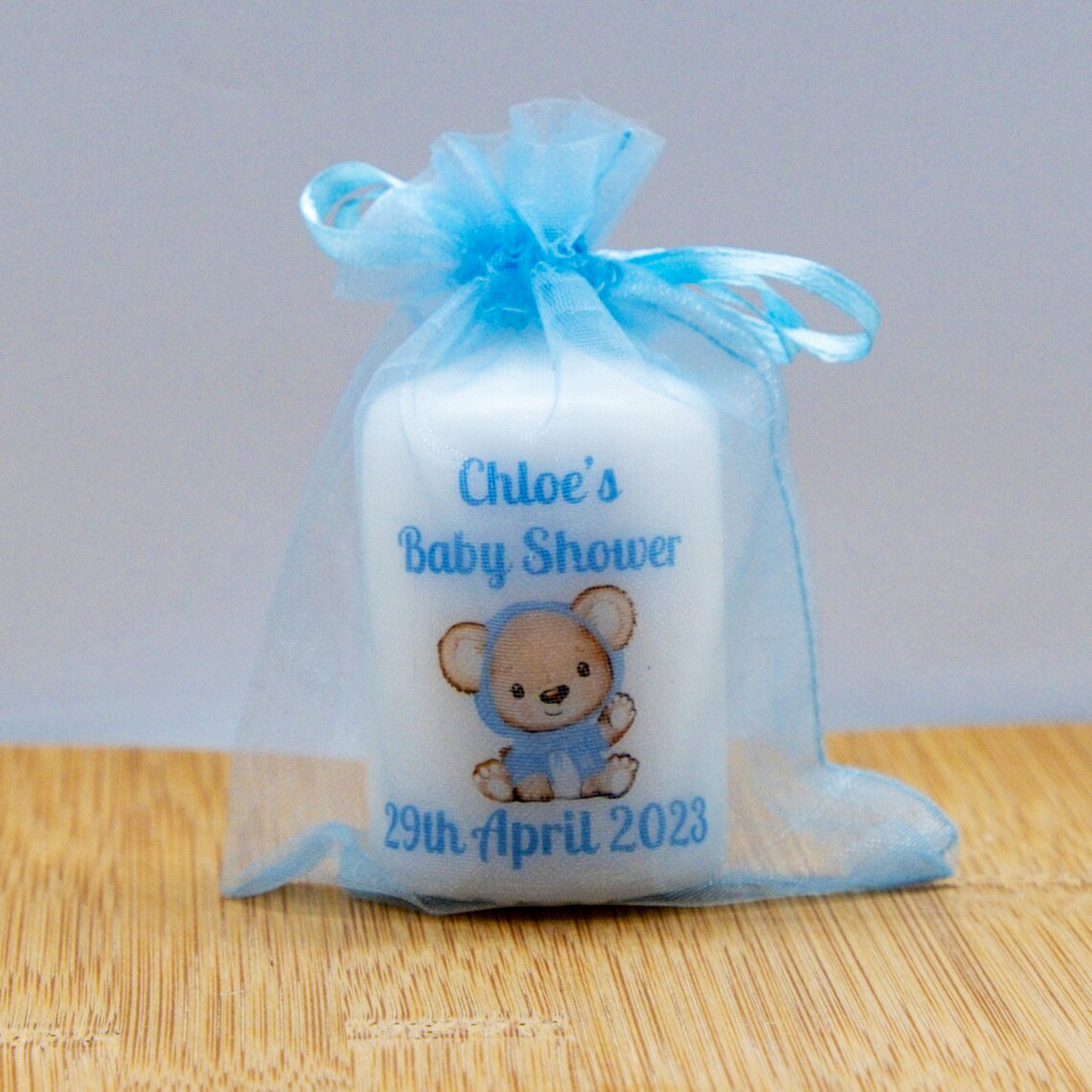 PERSONALISED 6CM TEDDY BEAR FAVOUR CANDLES PK 10 M010