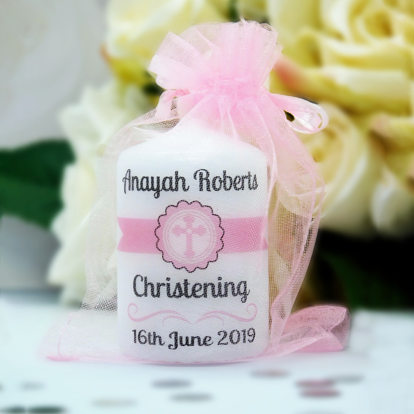 PERSONALISED 6CM CHRISTENING CANDLE FAVOURS PK10 M019
