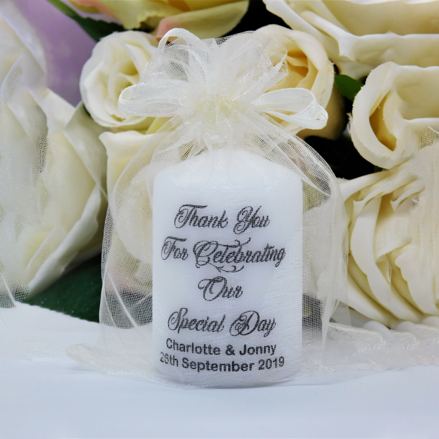 PERSONALISED PK10 WEDDING CANDLE FAVOURS M032
