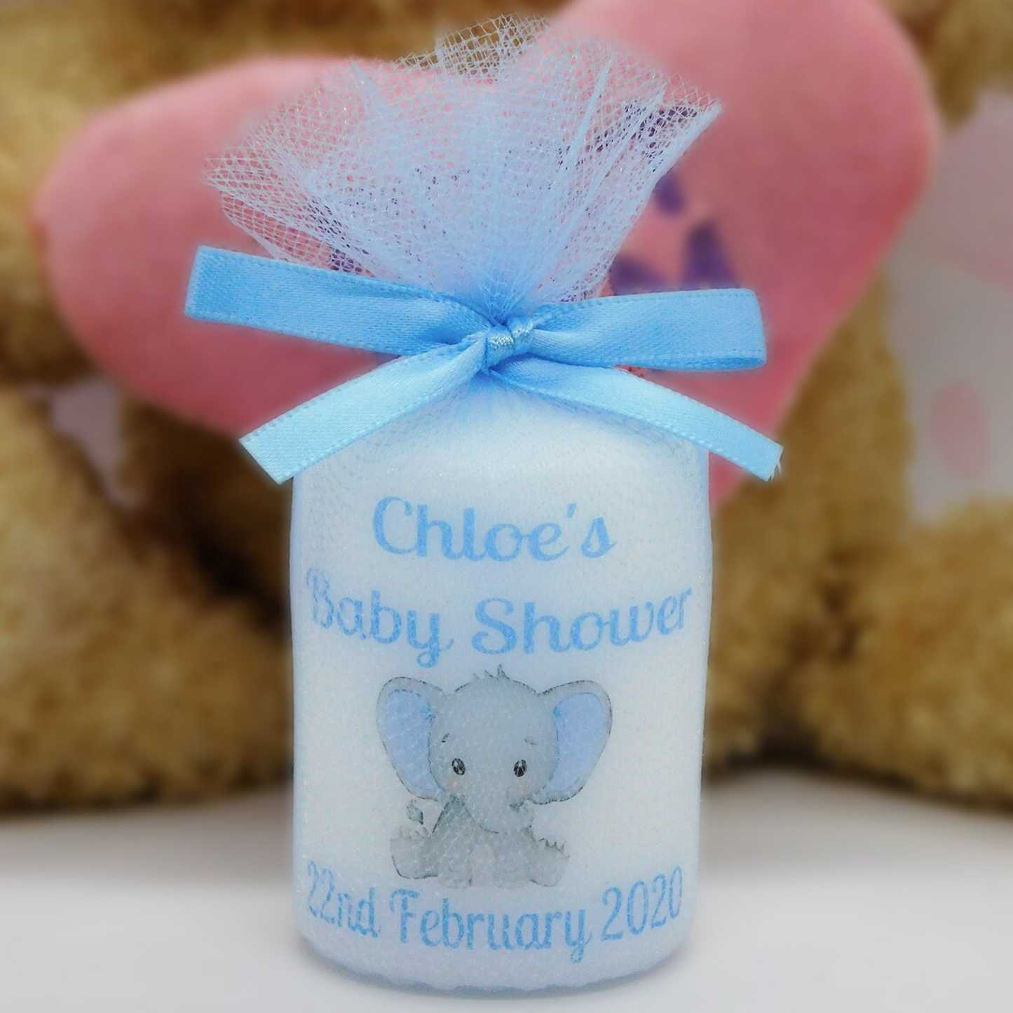 PERSONALISED PK10 ELEPHANT BABY SHOWER 6CM CANDLES FAVOURS M002