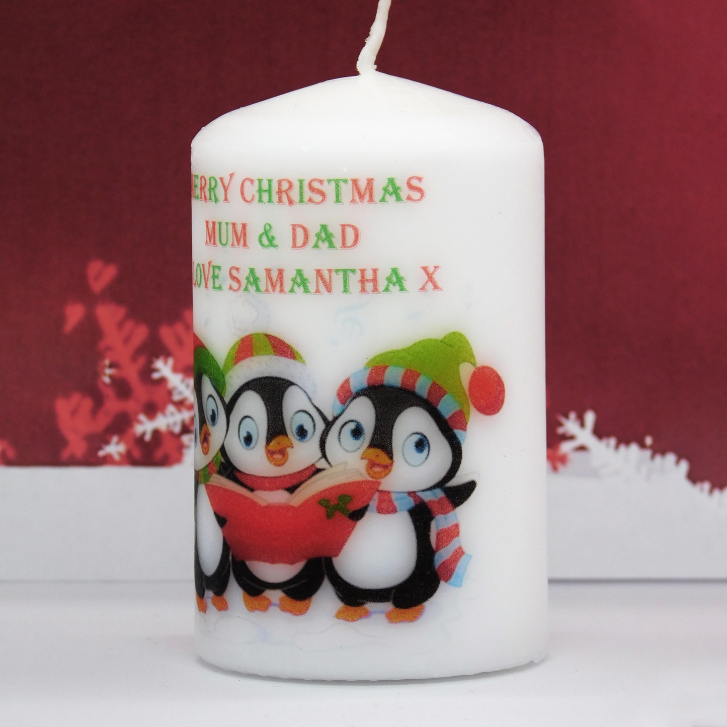 PERSONALISED CHRISTMAS PENGUIN CANDLE