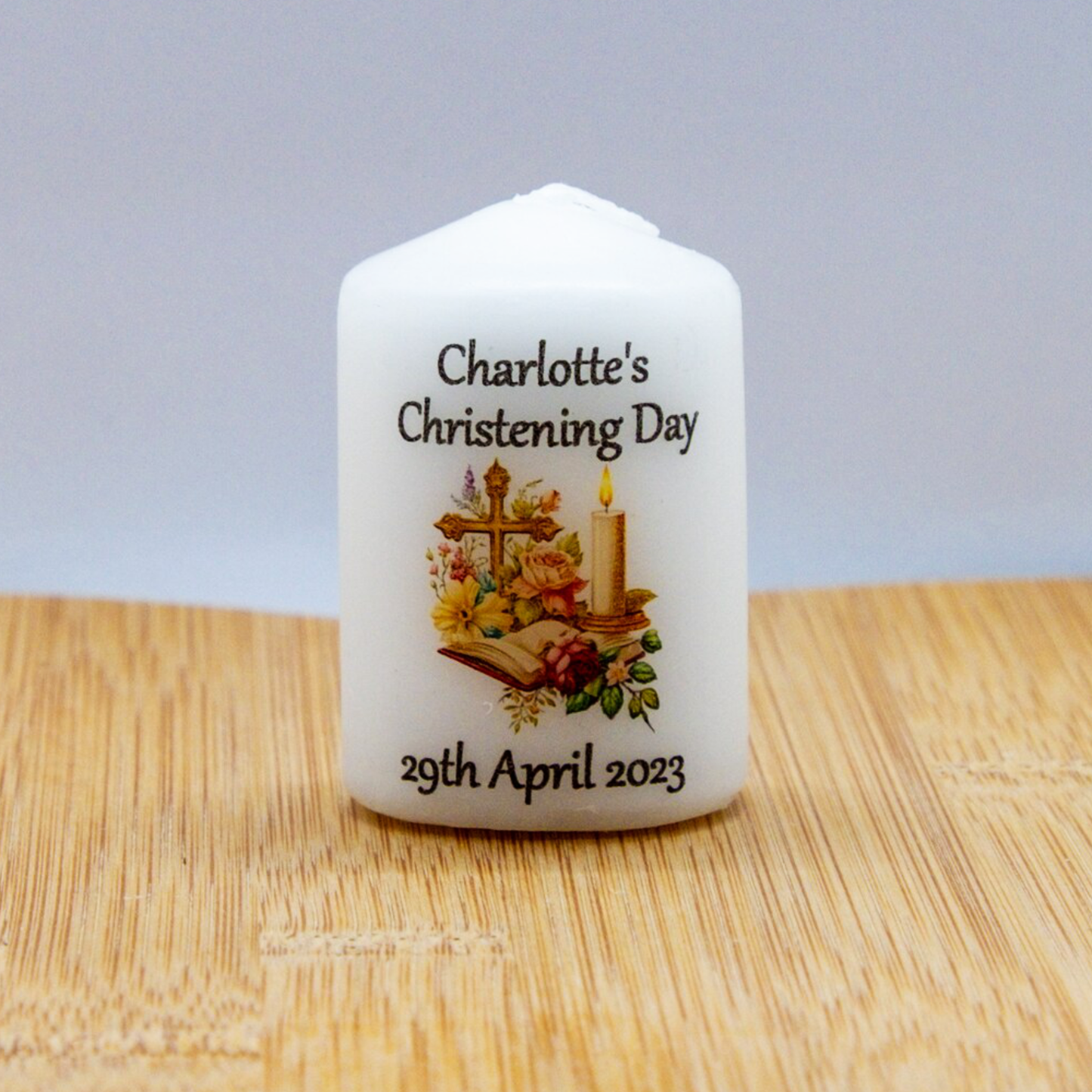 PERSONALISED PK10 RUSTIC/VINTAGE 6CM CANDLE FAVOURS M020