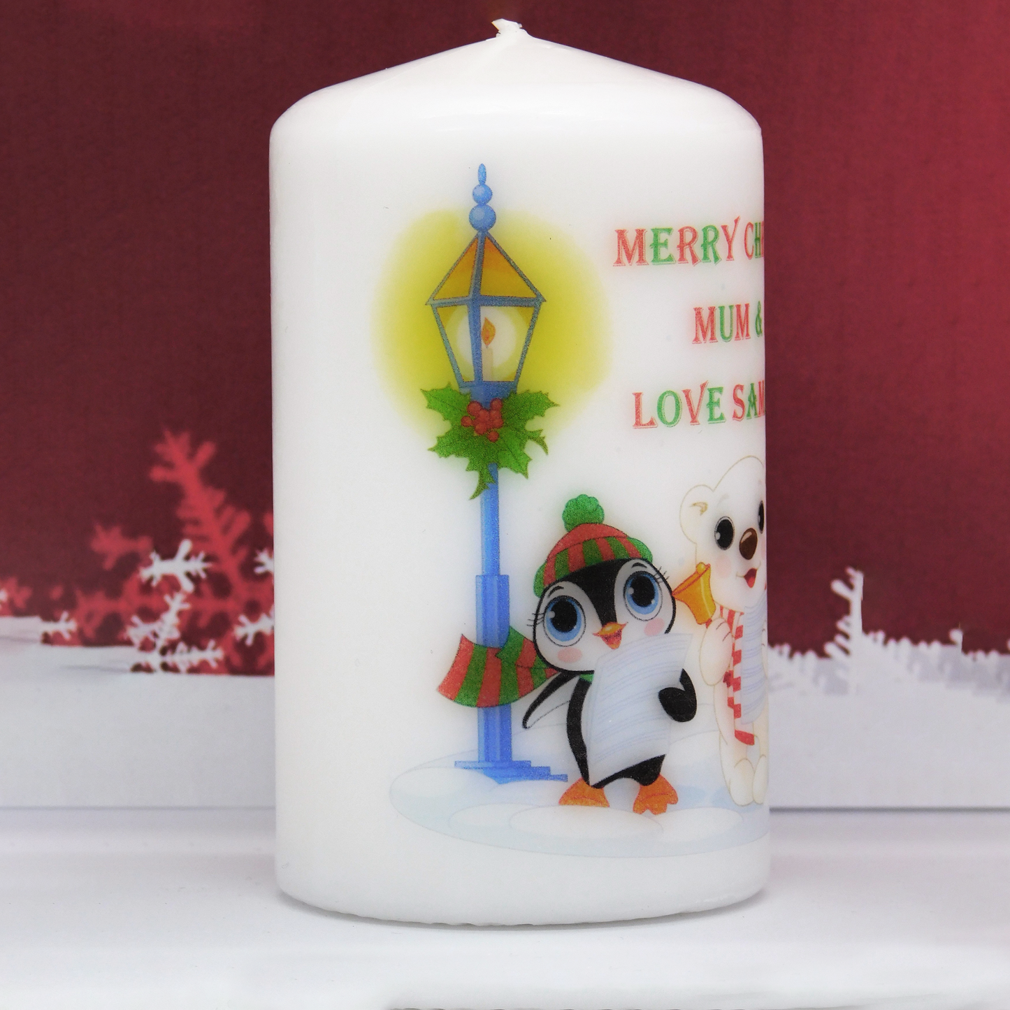 PERSONALISED CHRISTMAS PENGUIN CANDLE