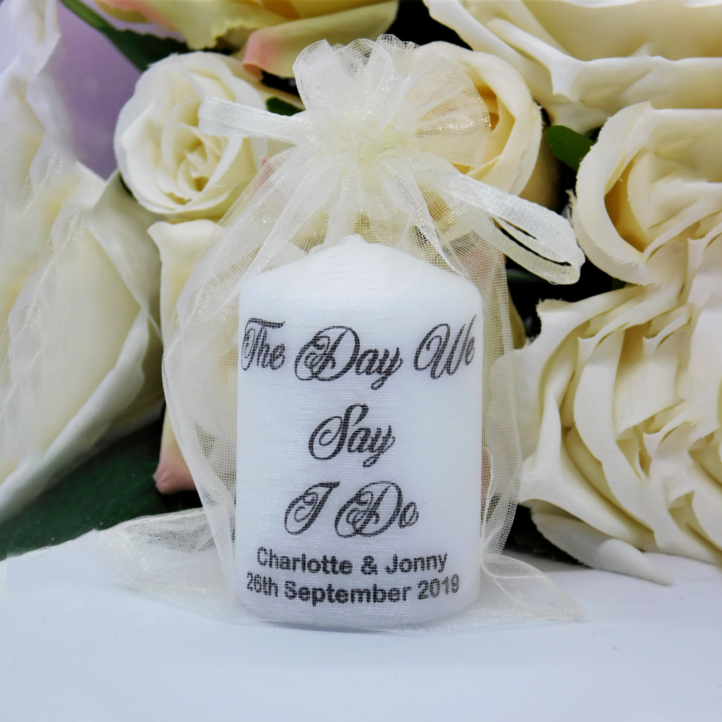 PERSONALISED PK10 WEDDING CANDLE FAVOURS M032