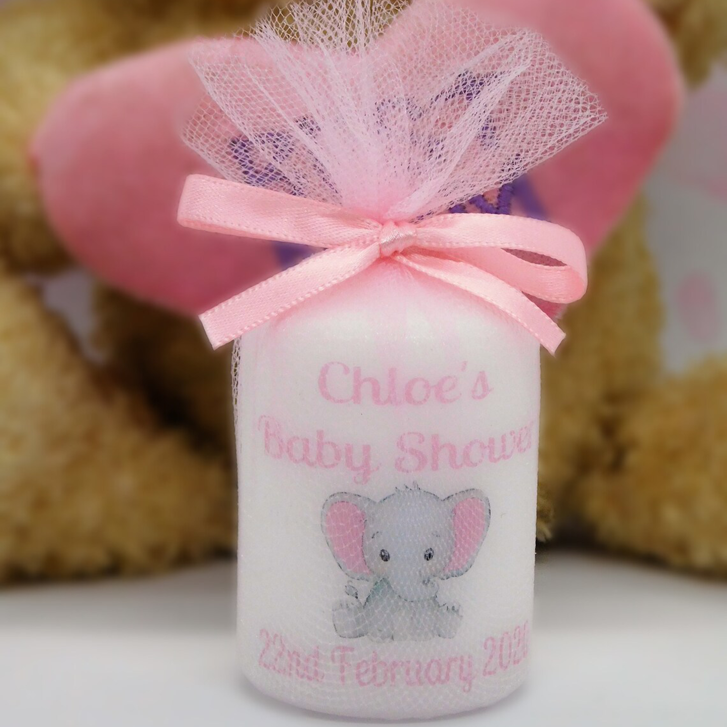 PERSONALISED PK10 ELEPHANT BABY SHOWER 6CM CANDLES FAVOURS M002