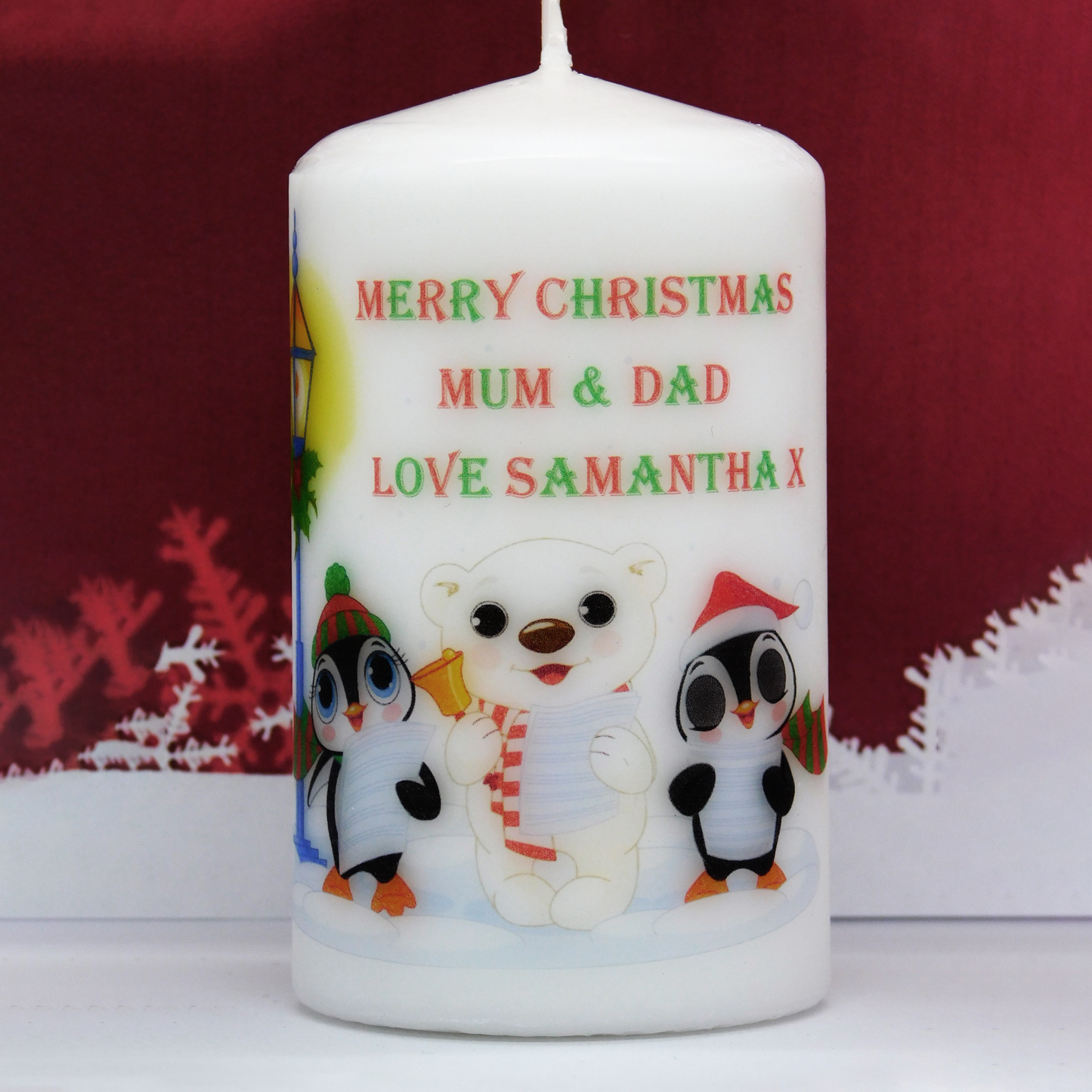PERSONALISED CHRISTMAS PENGUIN CANDLE