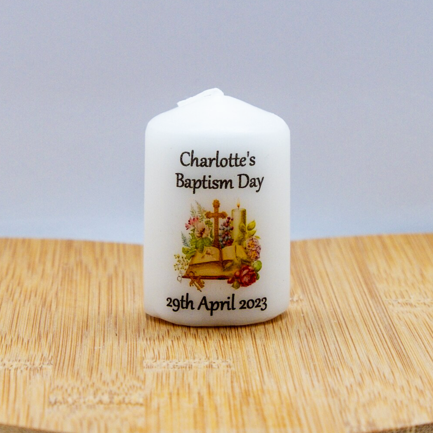 PERSONALISED PK10 RUSTIC/VINTAGE 6CM CANDLE FAVOURS M020