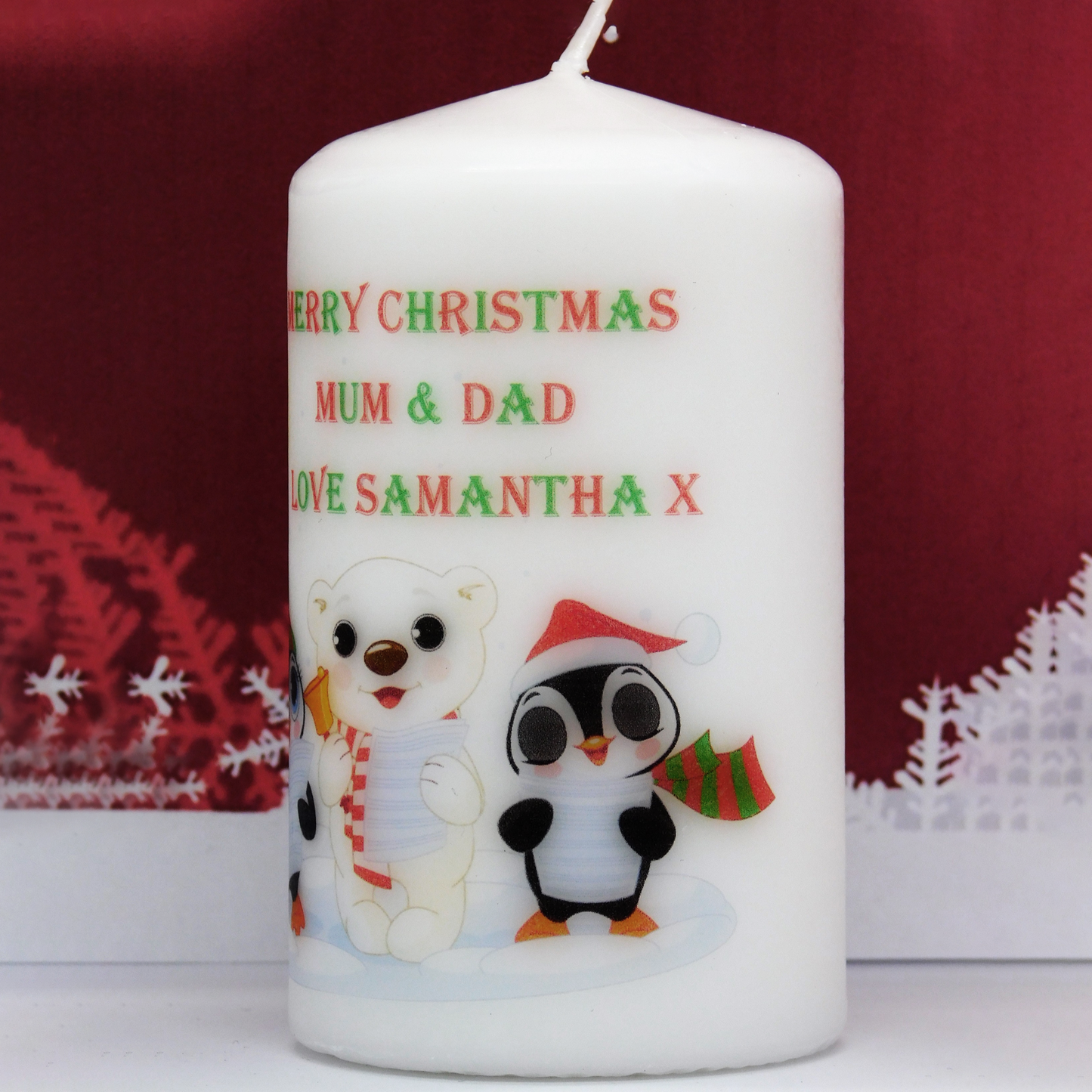 PERSONALISED CHRISTMAS PENGUIN CANDLE