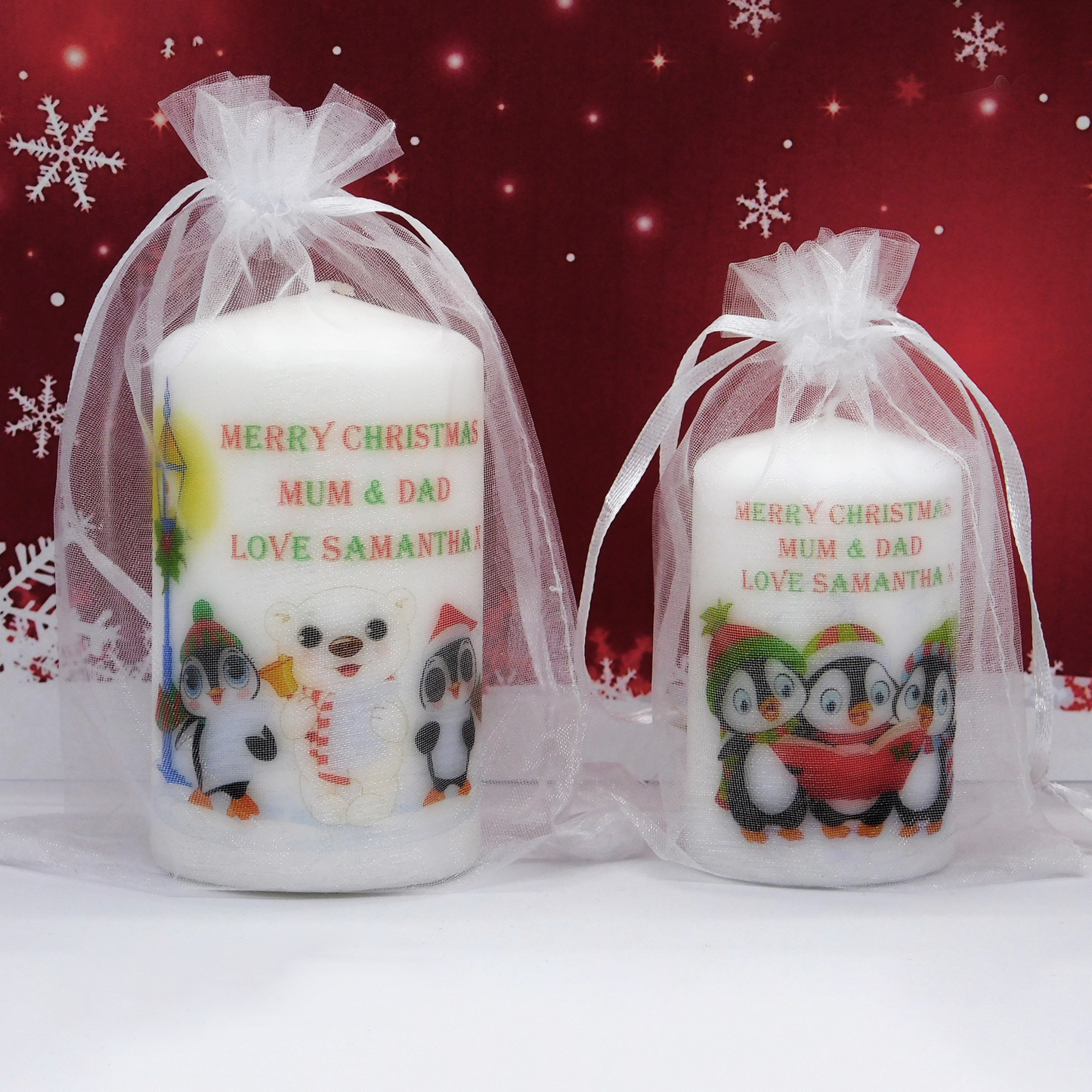 PERSONALISED CHRISTMAS PENGUIN CANDLE