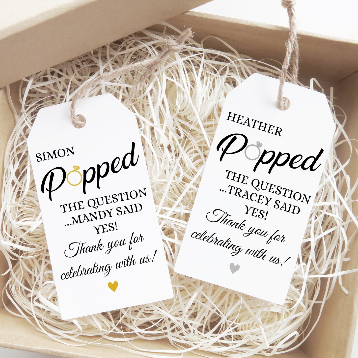 PERSONALISED PK10 POPPED THE QUESTION TAGS WITH RIBBON T053