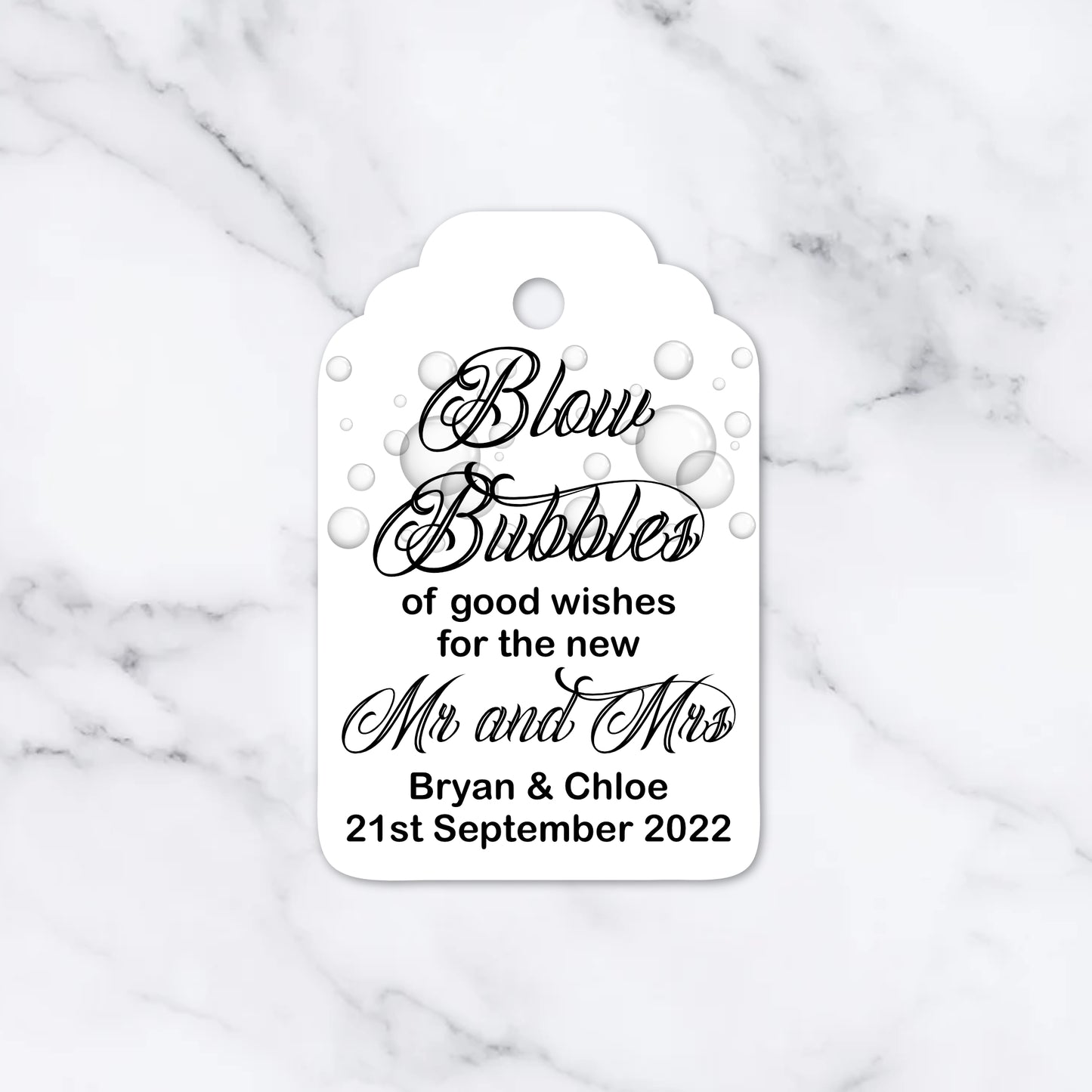 PERSONALISED PK12 "BLOW BUBBLES" FAVOUR TAGS T039
