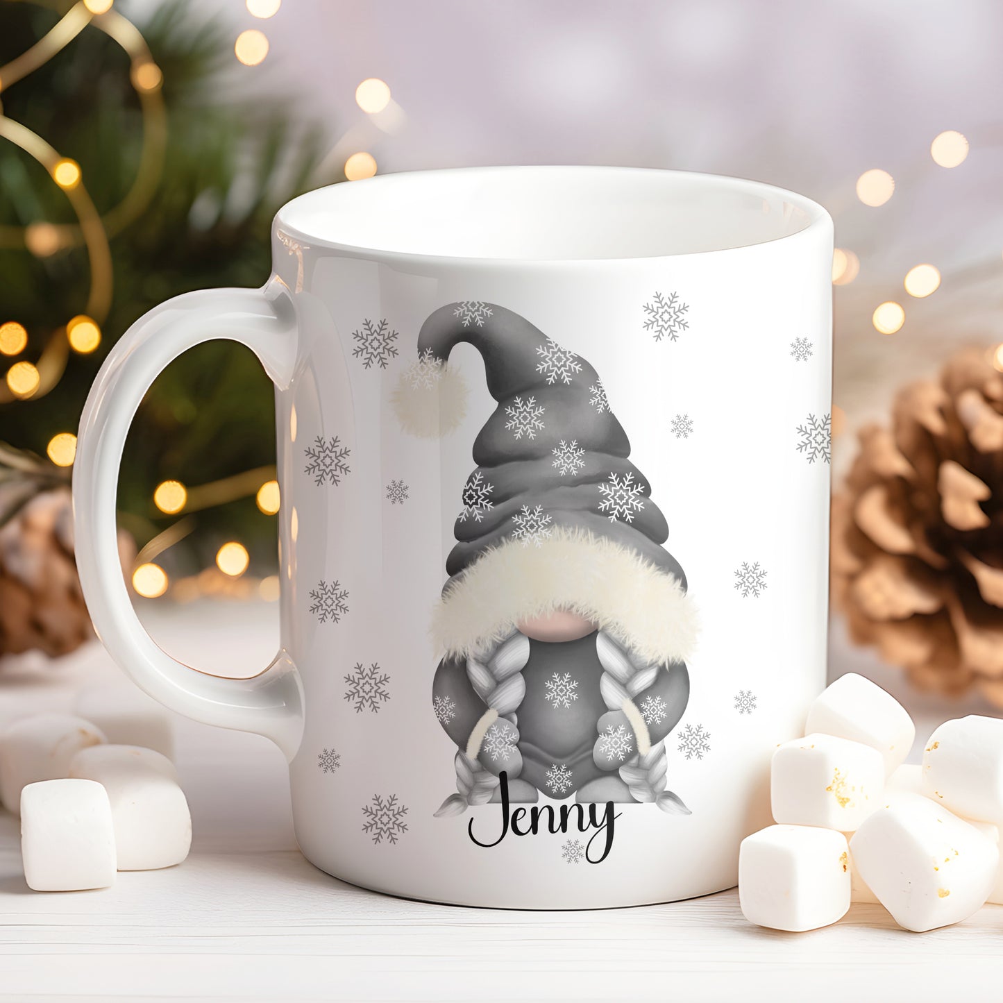 PERSONALISED GREY GONK / GNOME CHRISTMAS MUG MG058