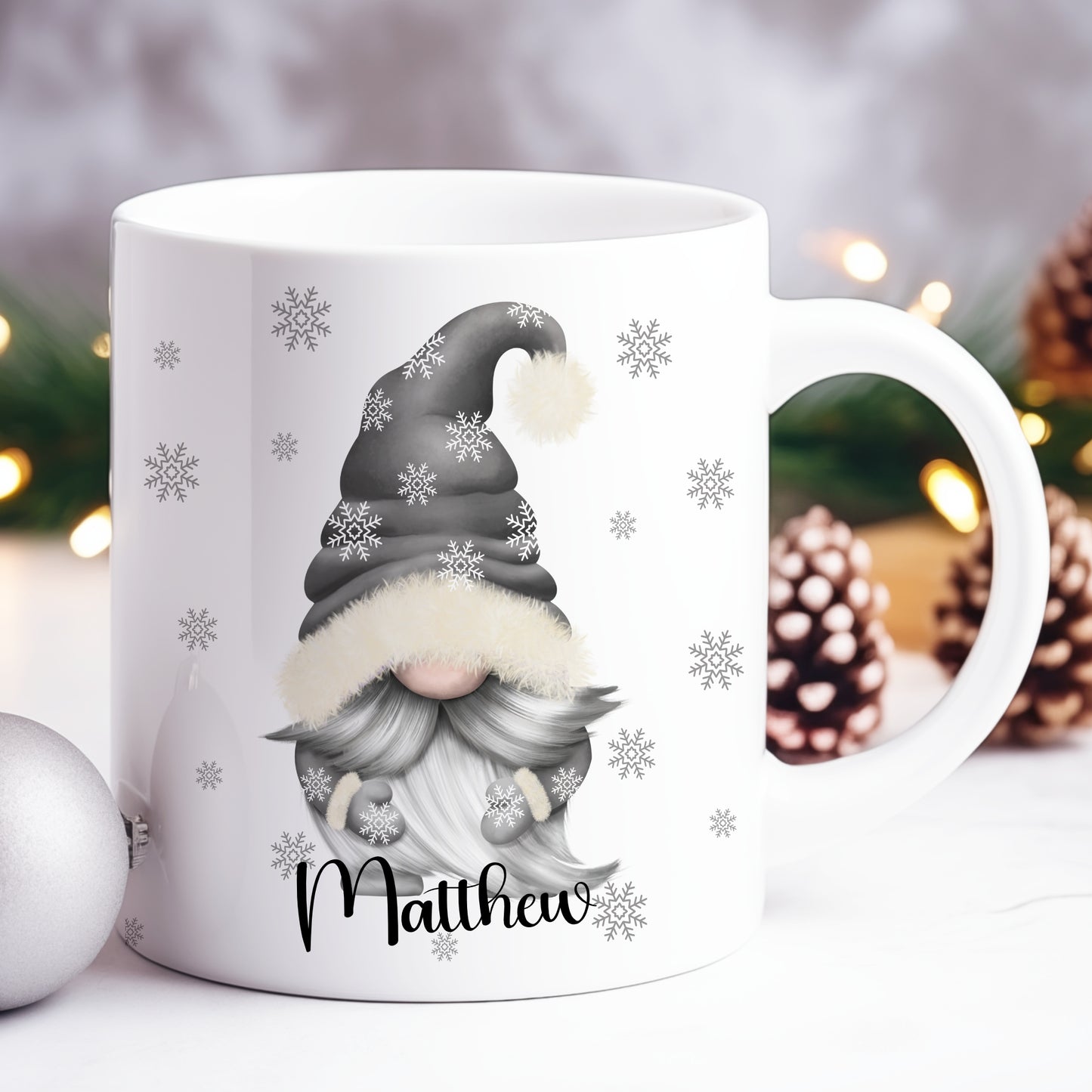 PERSONALISED GREY GONK / GNOME CHRISTMAS MUG MG058