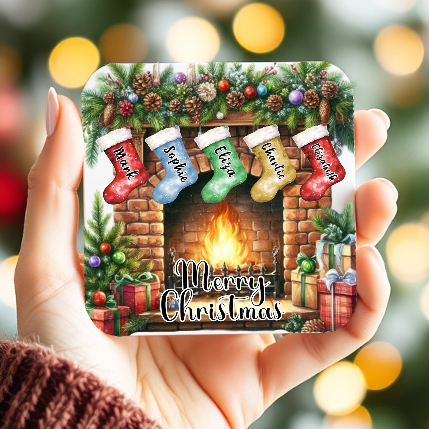 PERSONALISED CHRISTMAS FIREPLACE COASTER MG133
