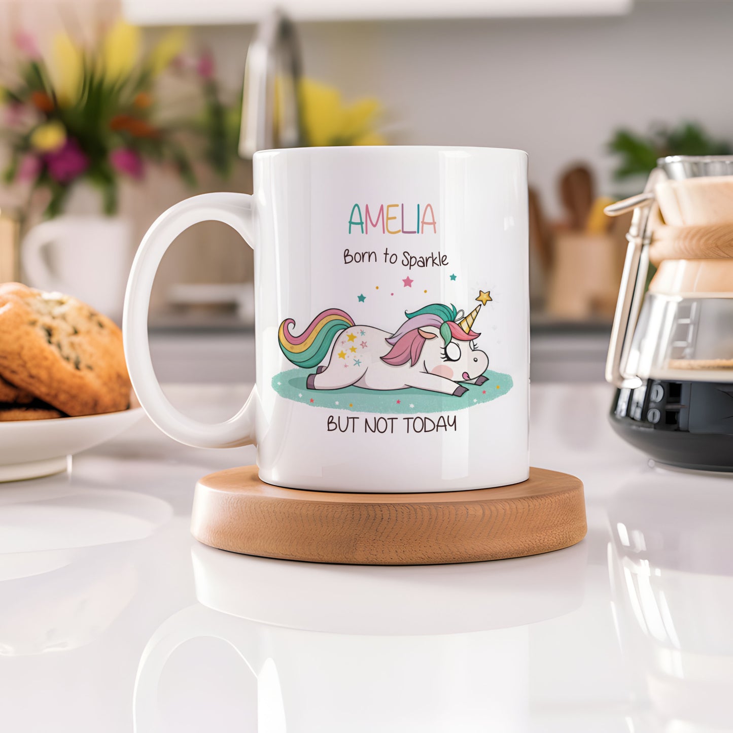 PERSONALISED BORN TO SPARKLE LAZY UNICORN MUG MG011