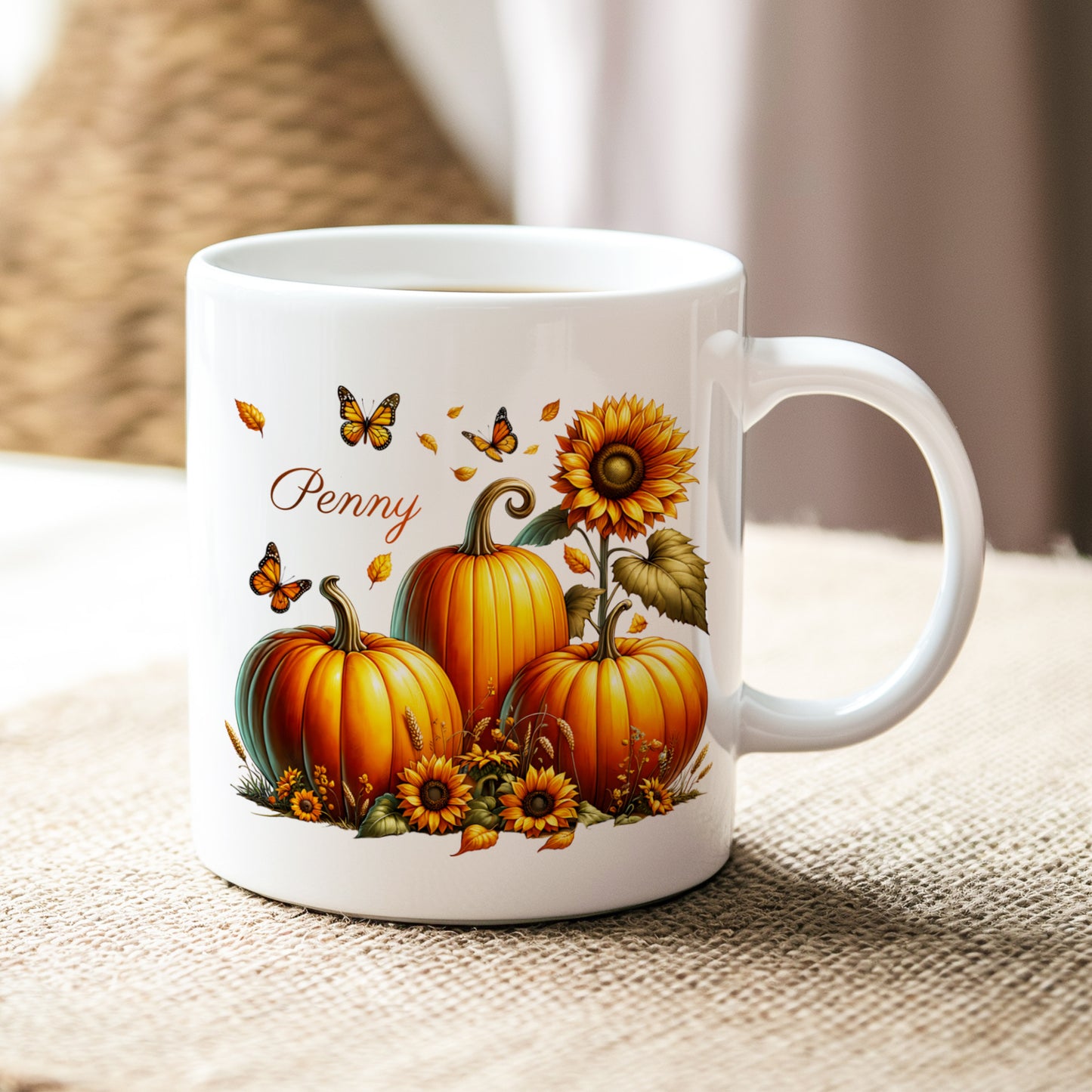 PERSONALISED SUNFLOWER PUMPKIN MUG & COASTER SET MG079