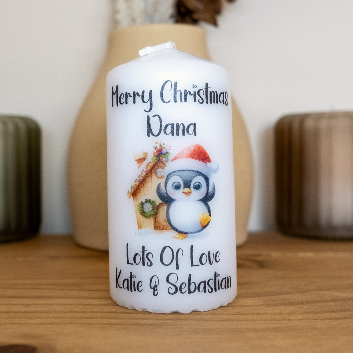 PERSONALISED PENGUIN CHRISTMAS CANDLE