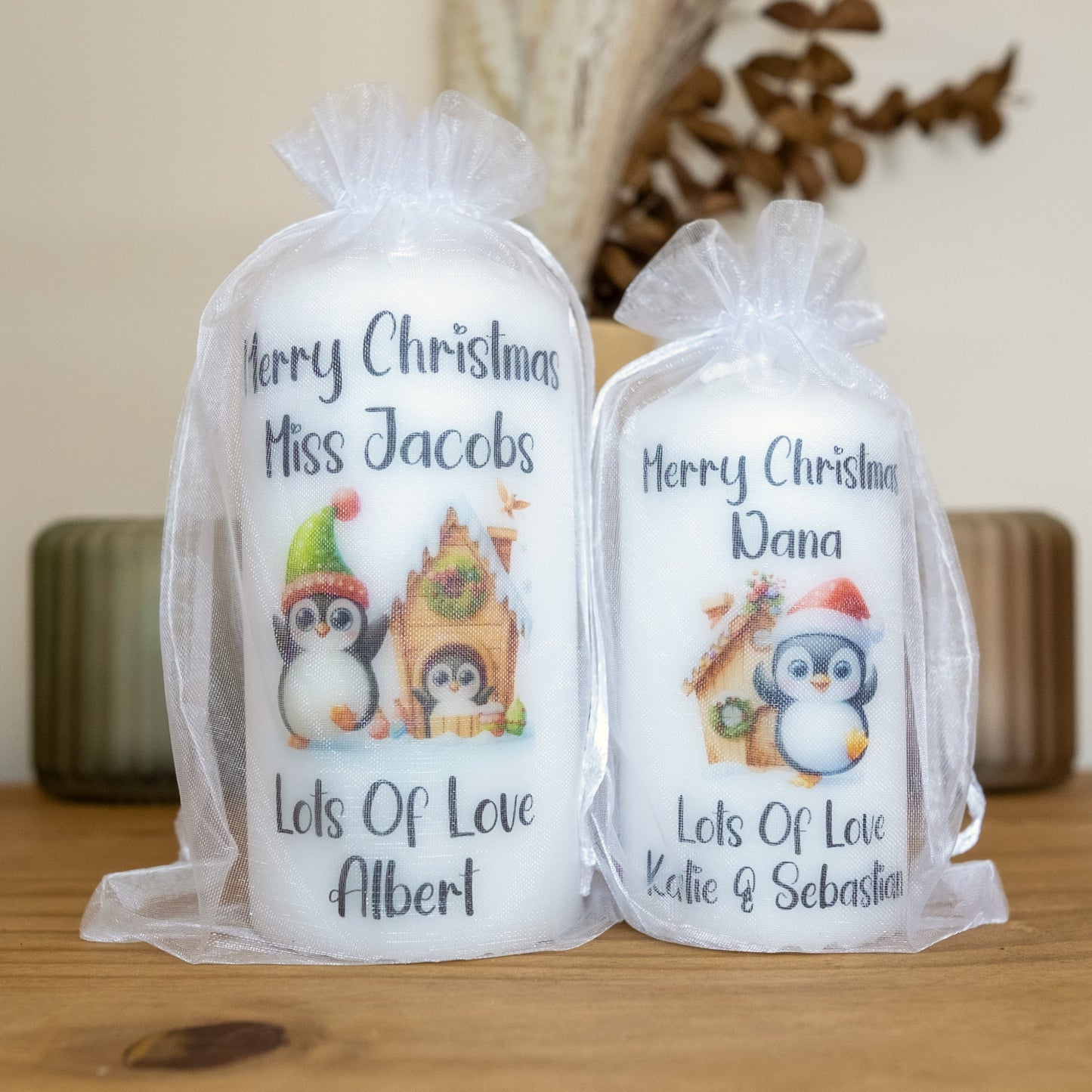 PERSONALISED PENGUIN CHRISTMAS CANDLE