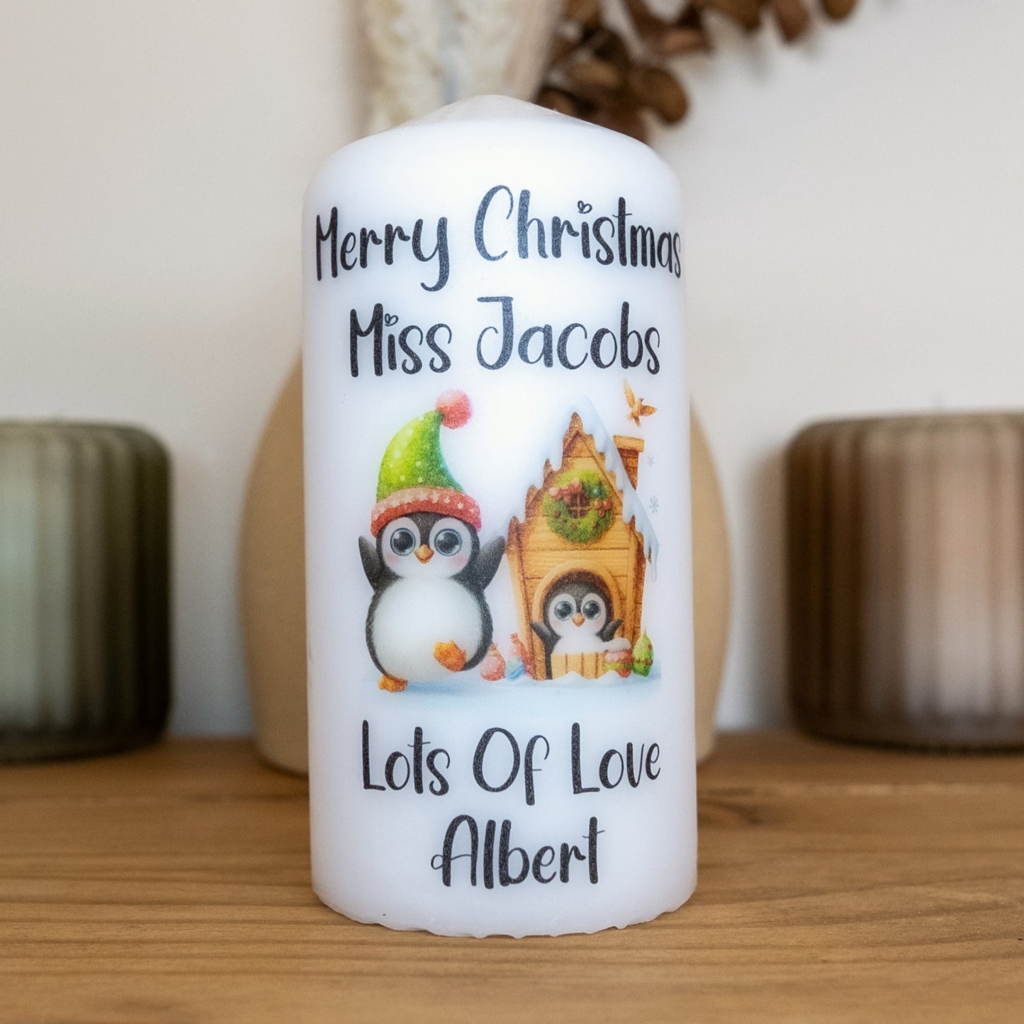 PERSONALISED PENGUIN CHRISTMAS CANDLE
