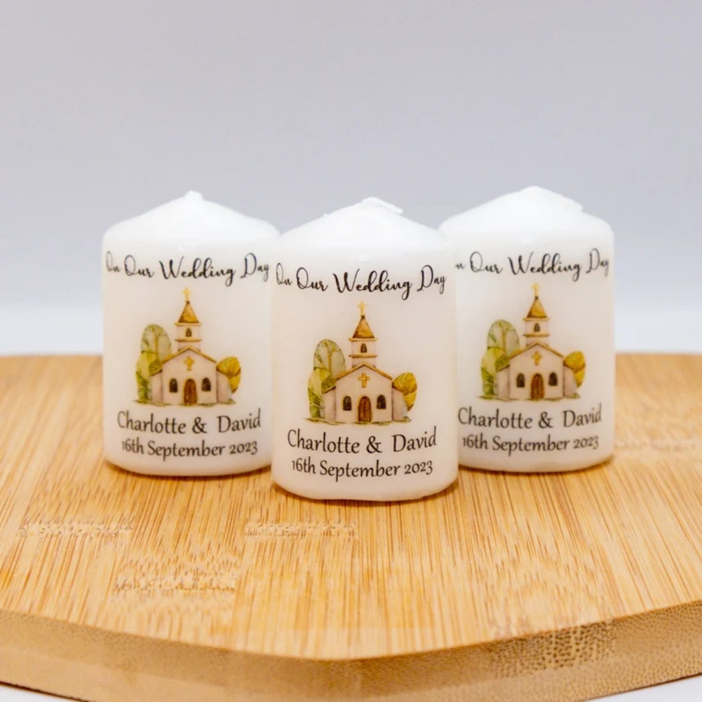 WEDDING PK10 CANDLE FAVOURS CHURCH DESIGN M044