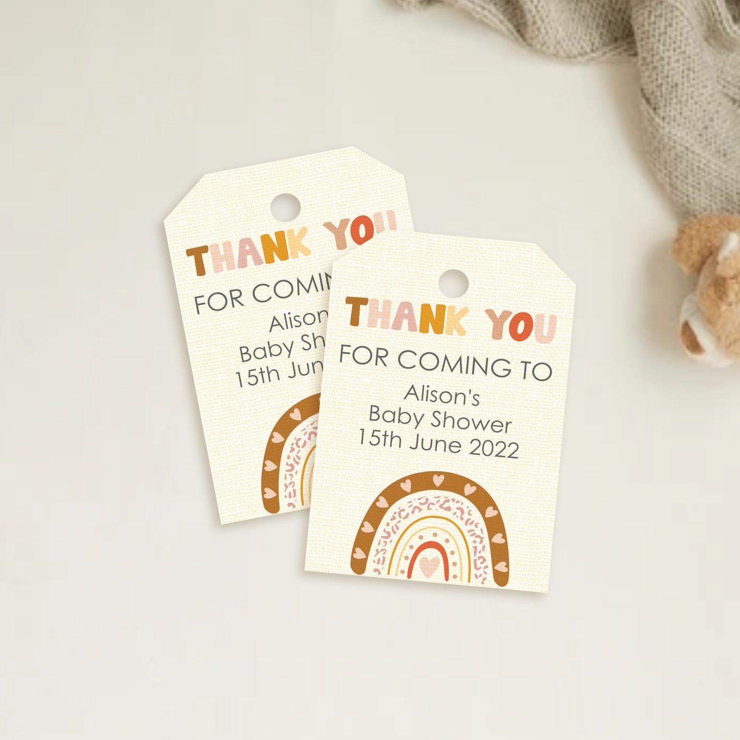PERSONALISED PK15 BOHO RAINBOW BABY SHOWER TAGS T016