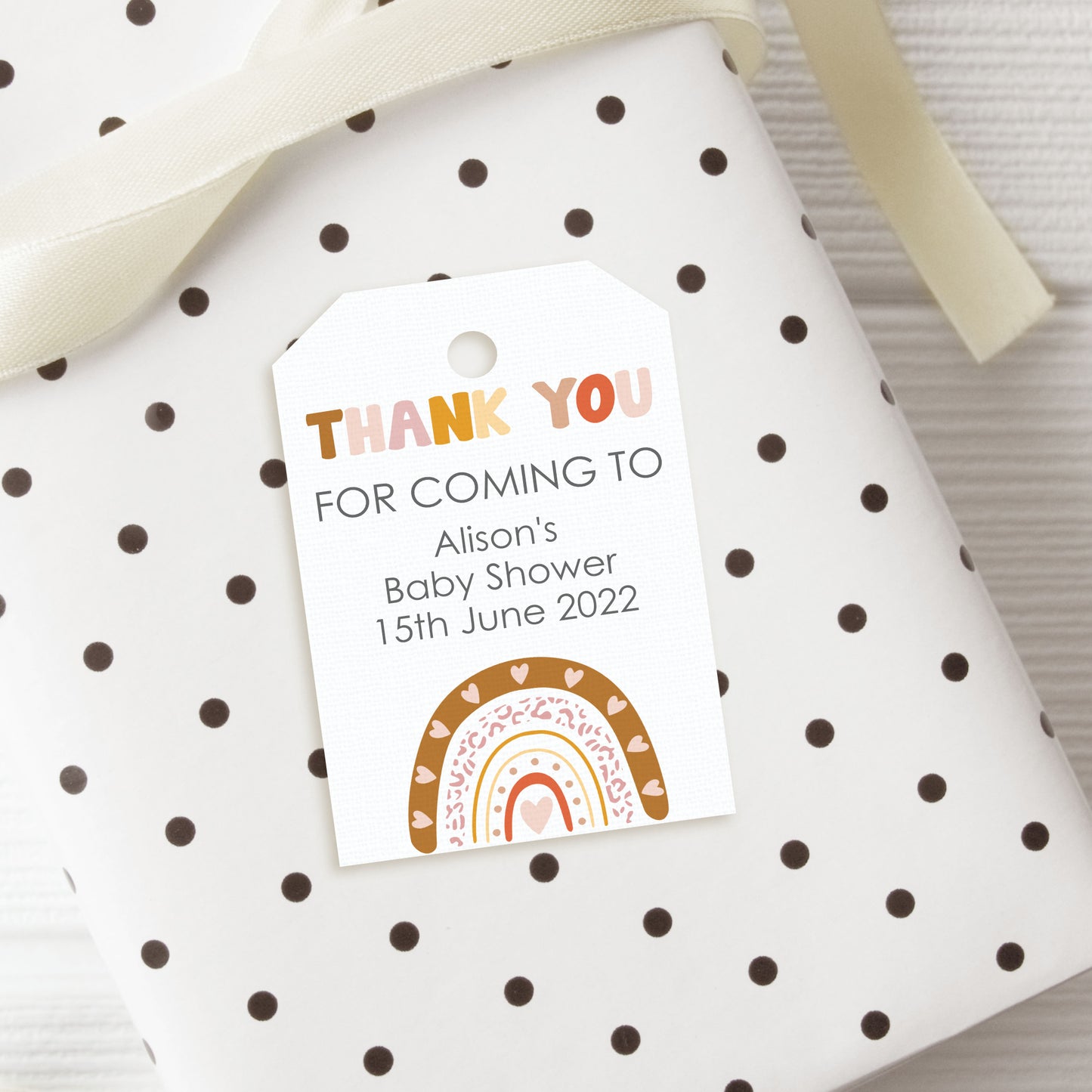 PERSONALISED PK15 BOHO RAINBOW BABY SHOWER TAGS T016